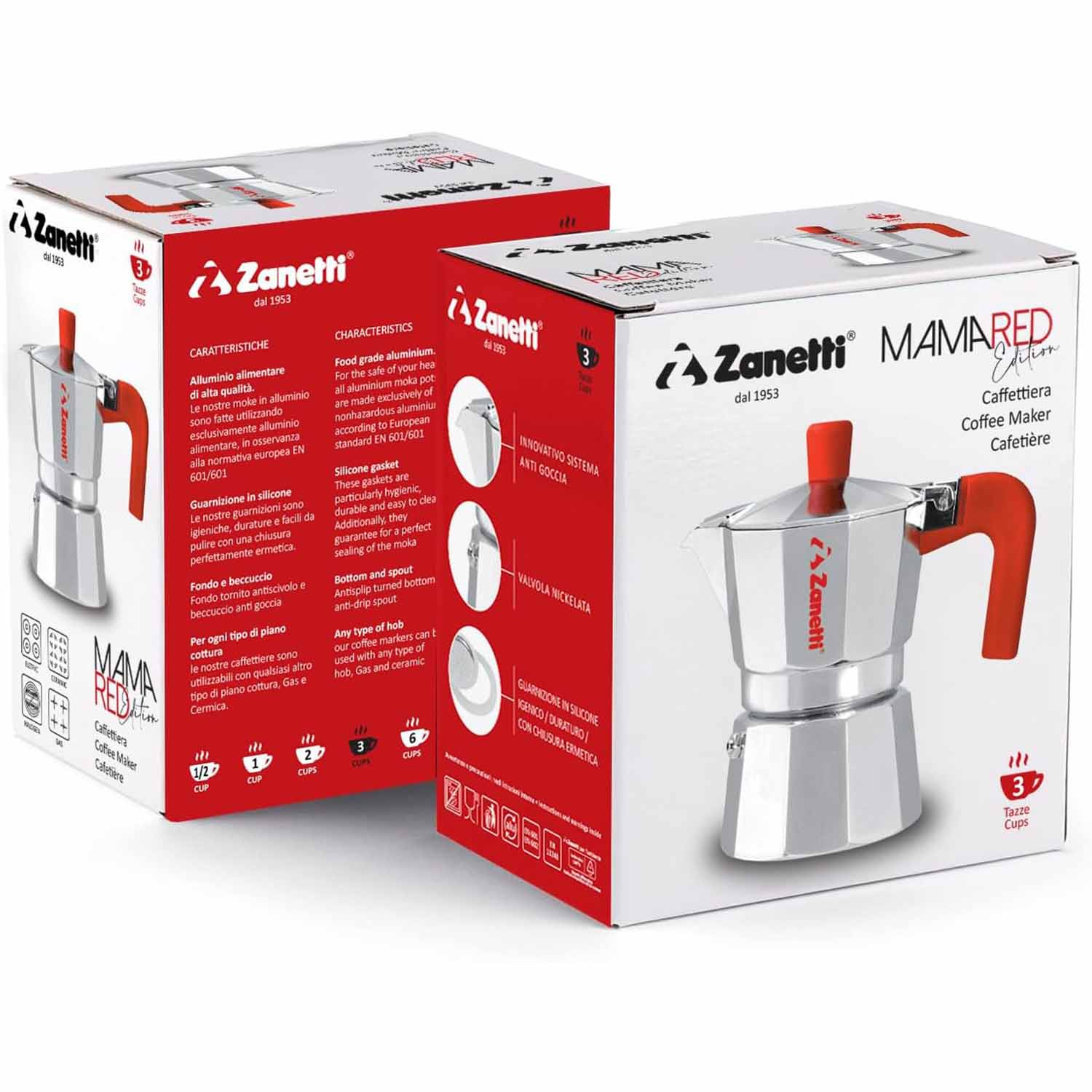 Zanetti Mama Red Edition Moka 2 Tazze Alluminio Rosso foto 6