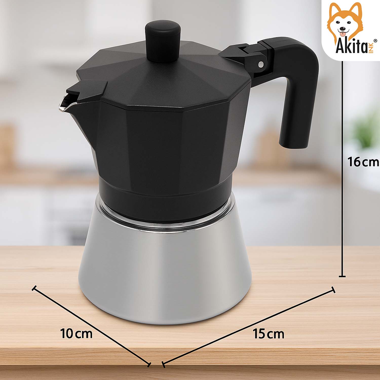 Caffettiera Moka Induzione 3 Tazze Acciaio Inox Nero foto 3