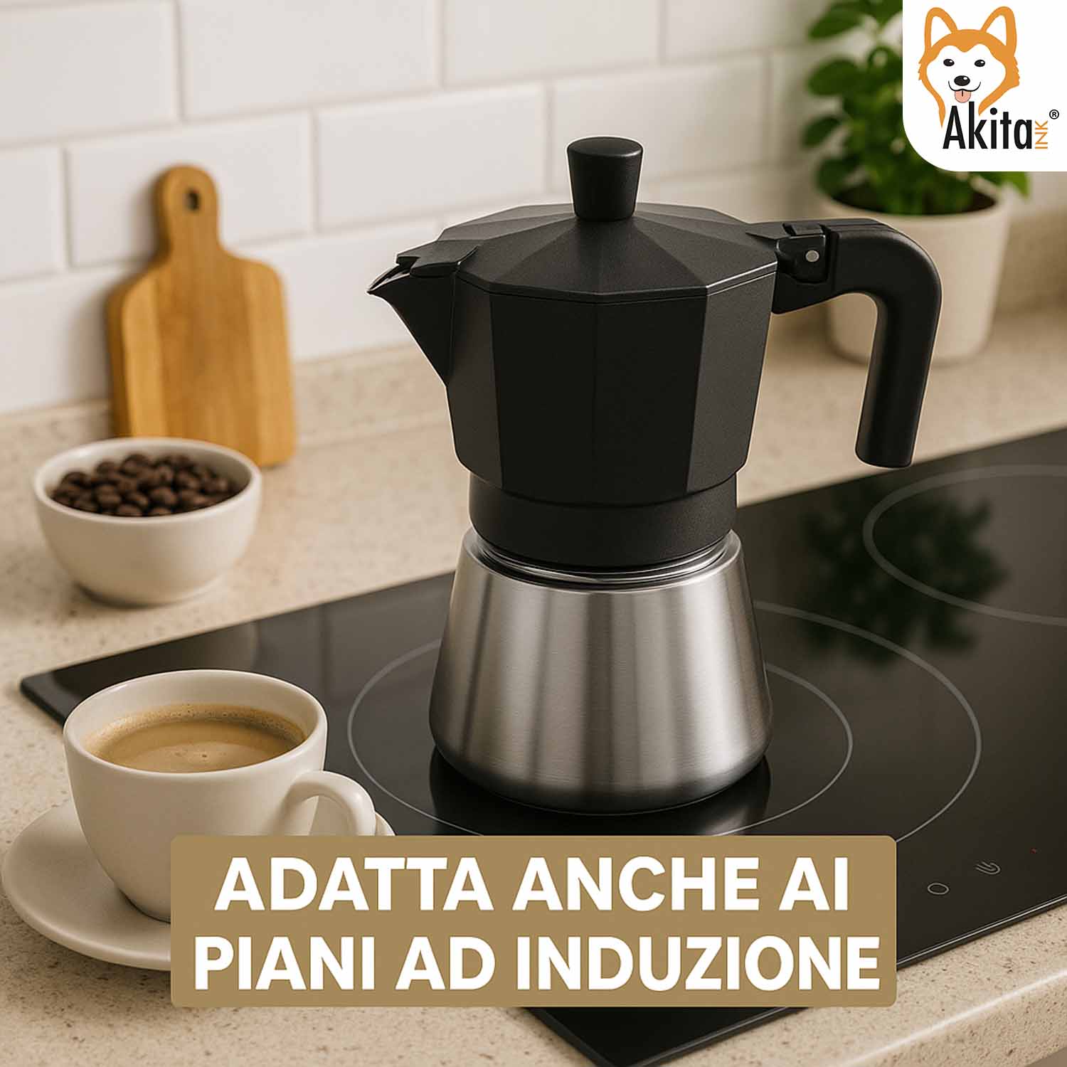 Caffettiera Moka Induzione 3 Tazze Acciaio Inox Nero foto 4