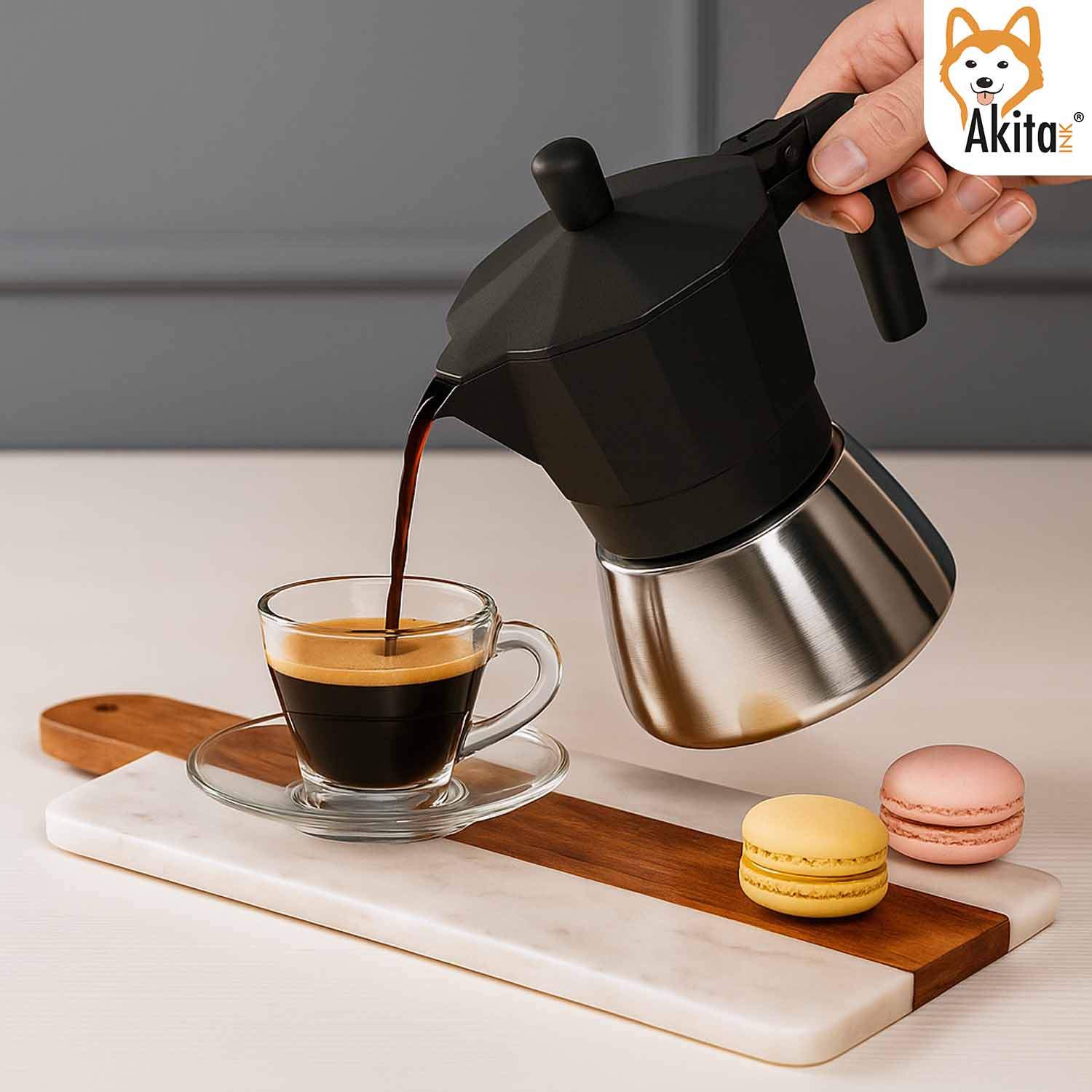 Caffettiera Moka Induzione 3 Tazze Acciaio Inox Nero foto 5