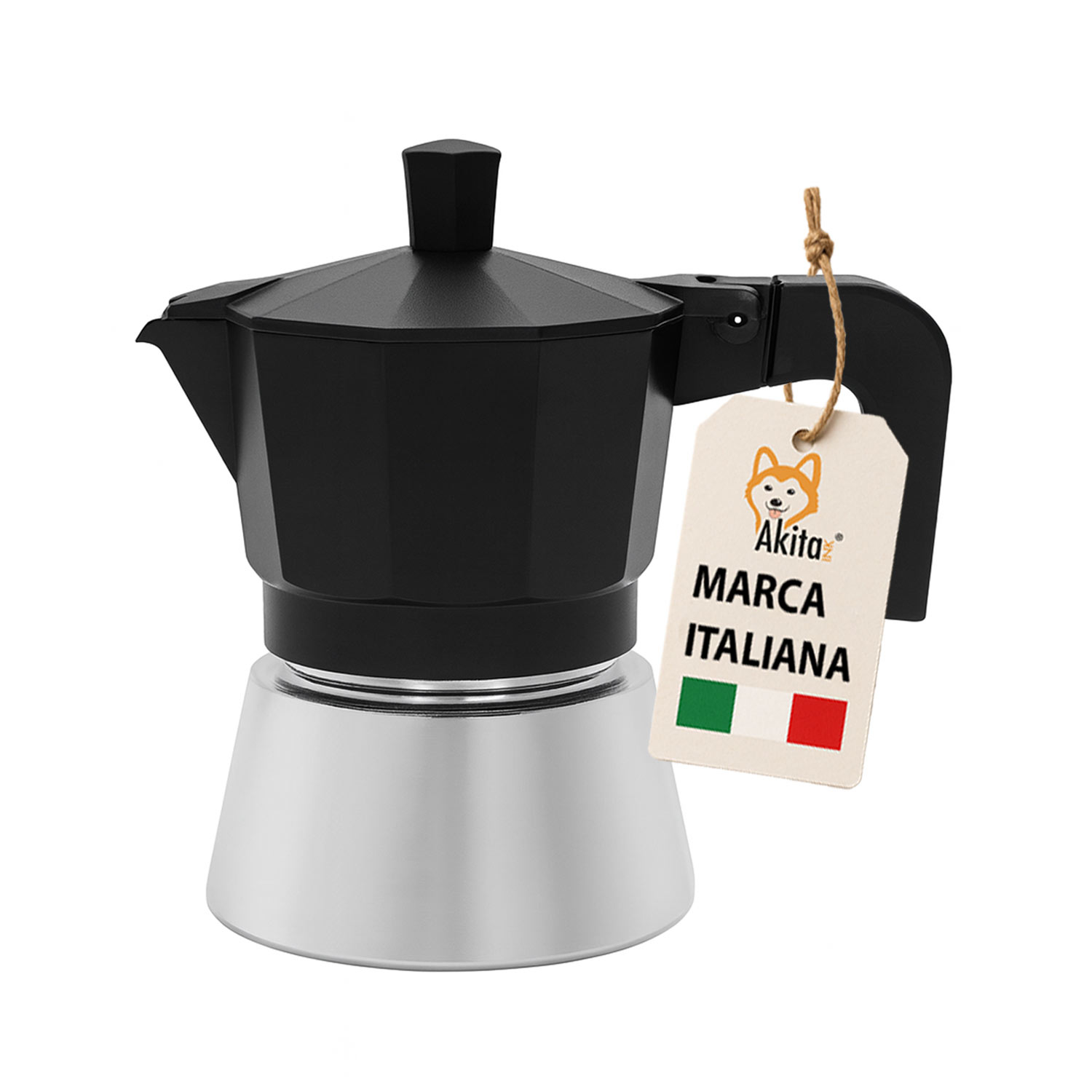 Caffettiera Moka Induzione 3 Tazze Acciaio Inox Nero foto 2