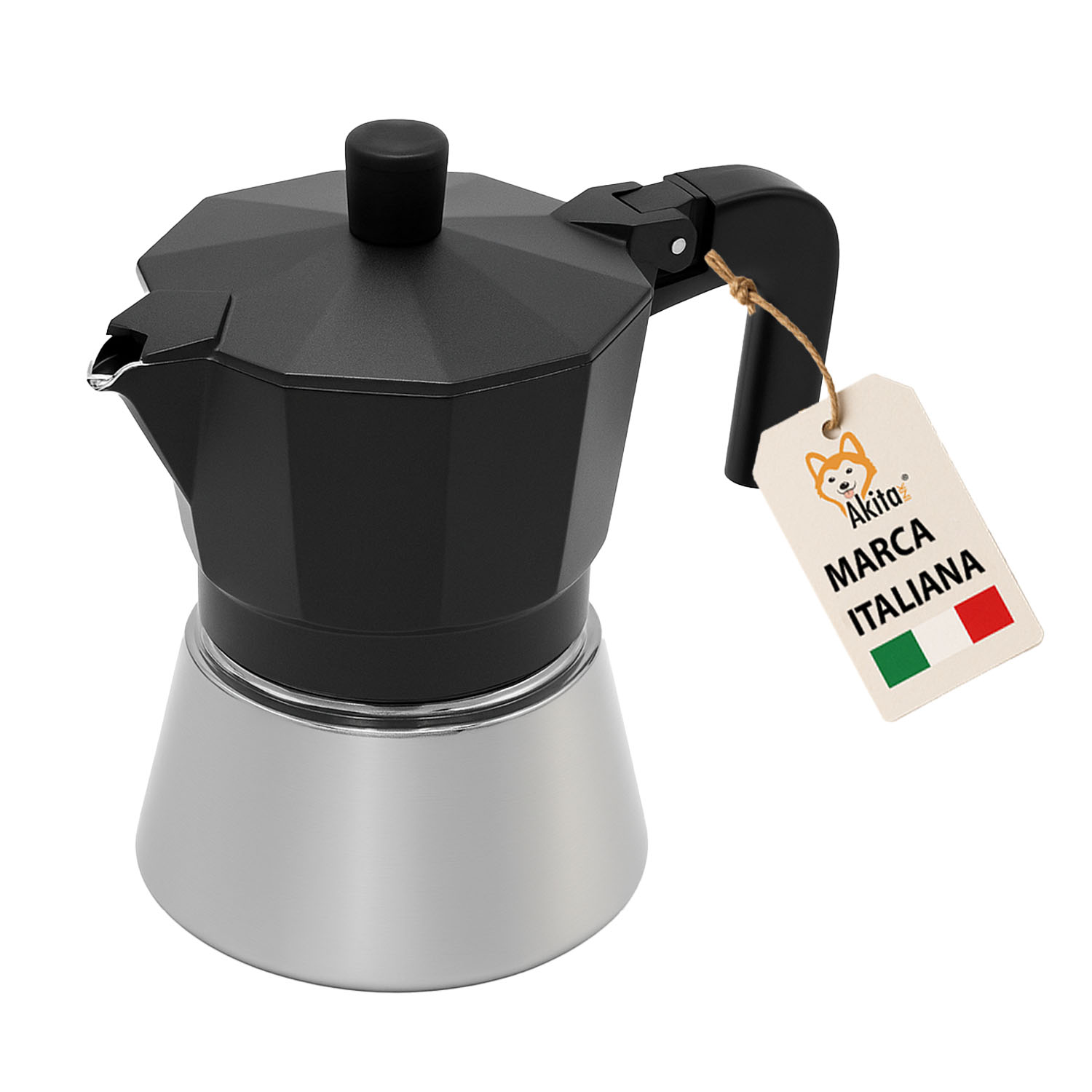 Caffettiera Moka Induzione 6 Tazze Acciaio Inox Nero foto 2