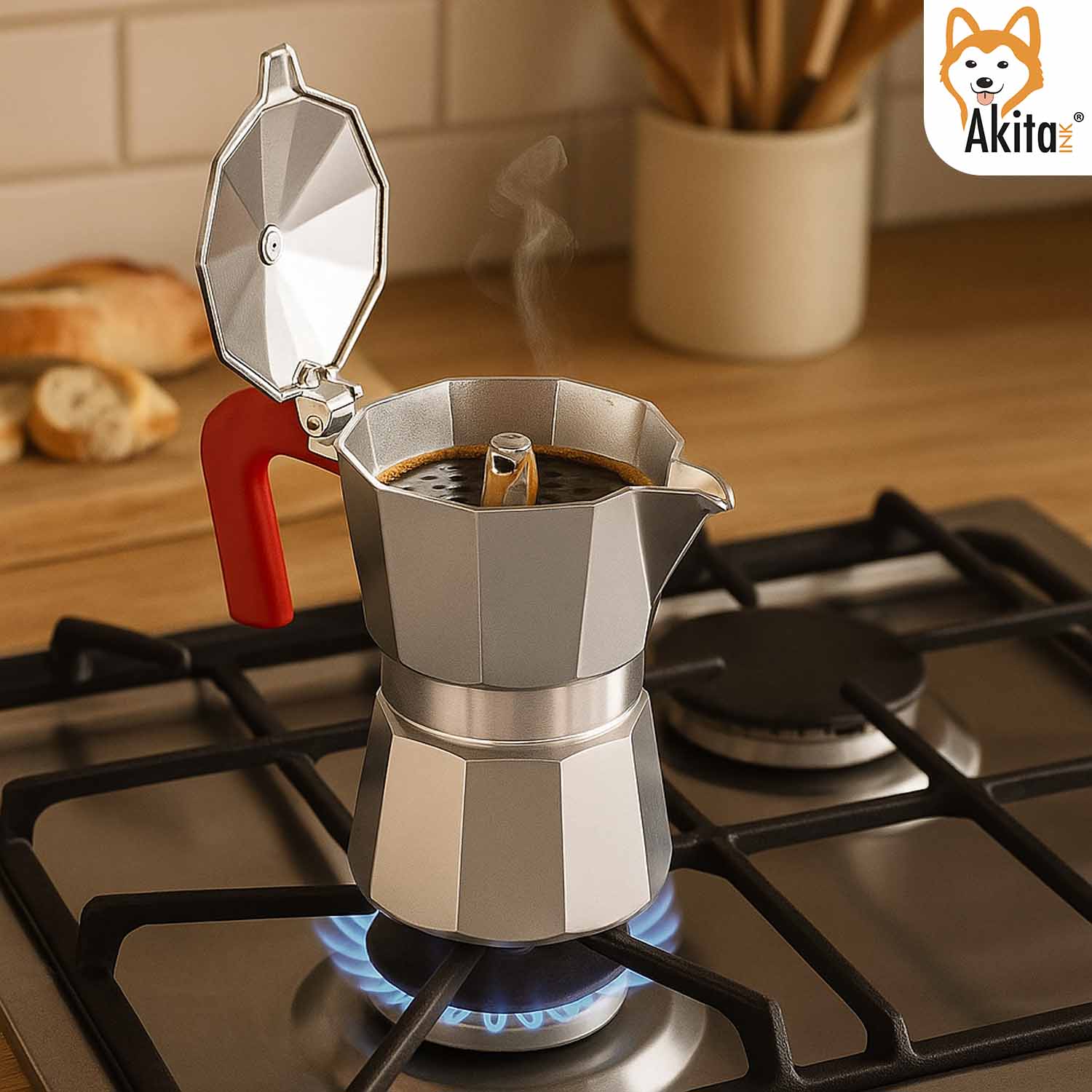 Caffettiera Moka Alluminio 2 Tazze Antigoccia Rossa foto 3