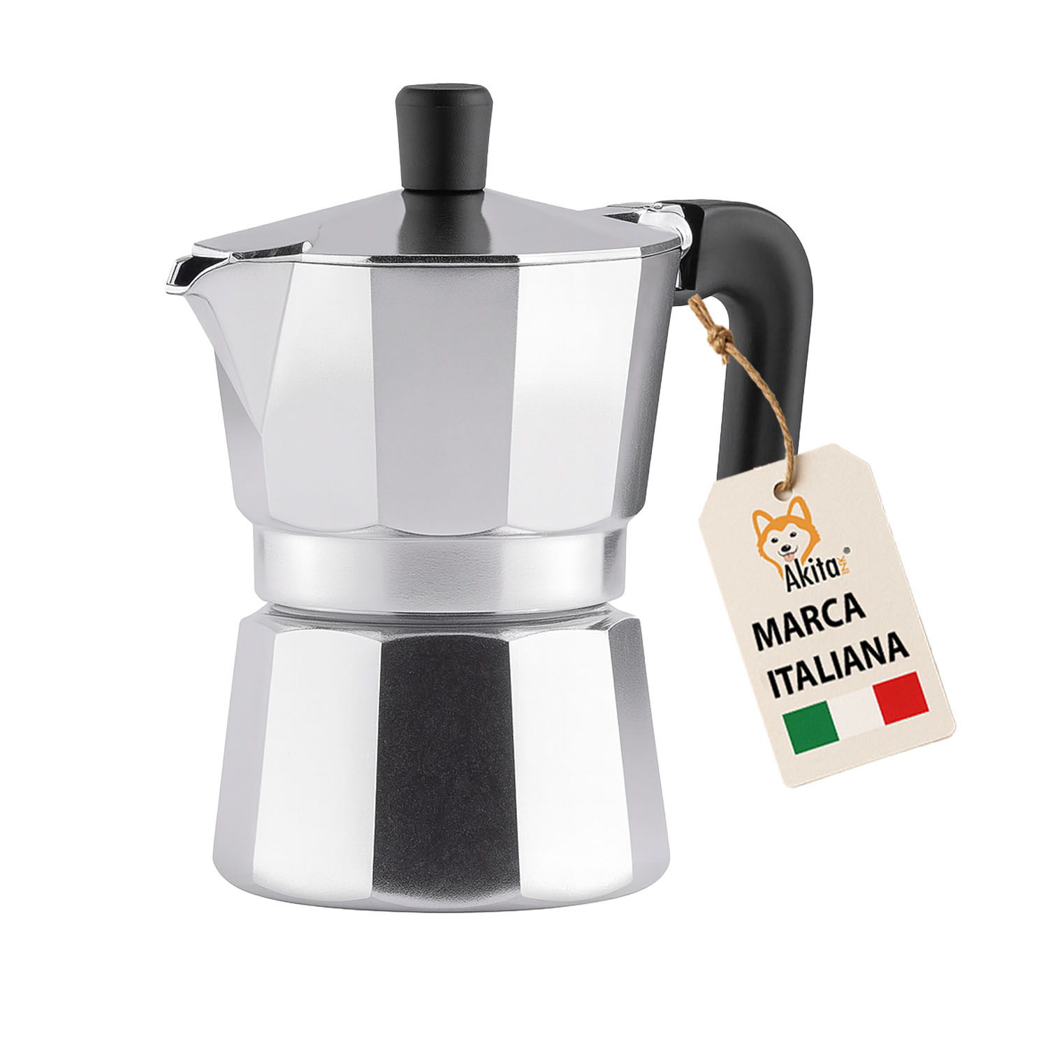 Caffettiera Moka Alluminio 3 Tazze Antigoccia Nera foto 2