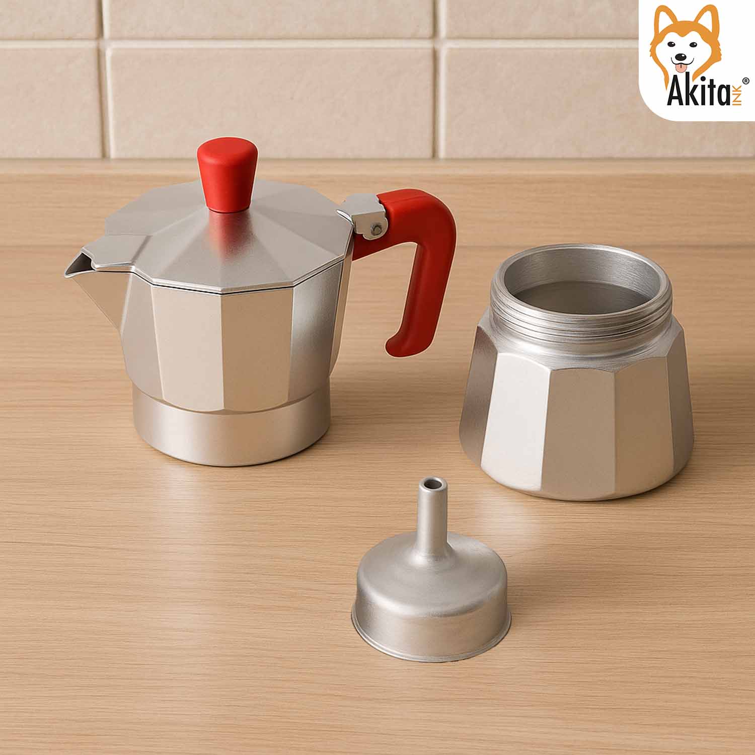 Caffettiera Moka Alluminio 3 Tazze Antigoccia Rossa foto 3