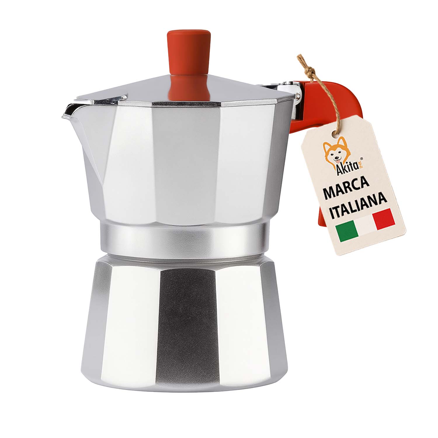 Caffettiera moka alluminio 3 tazze antigoccia rossa
