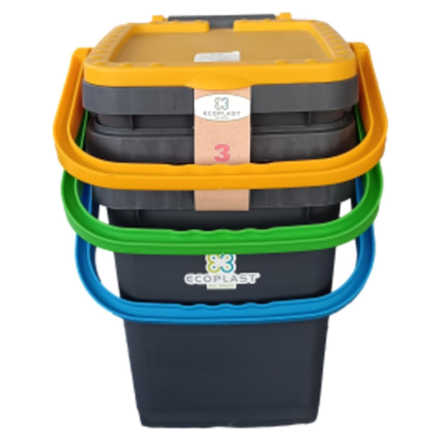 Set 3 pattumiere e bidoni 20l impilabili raccolta differenziata