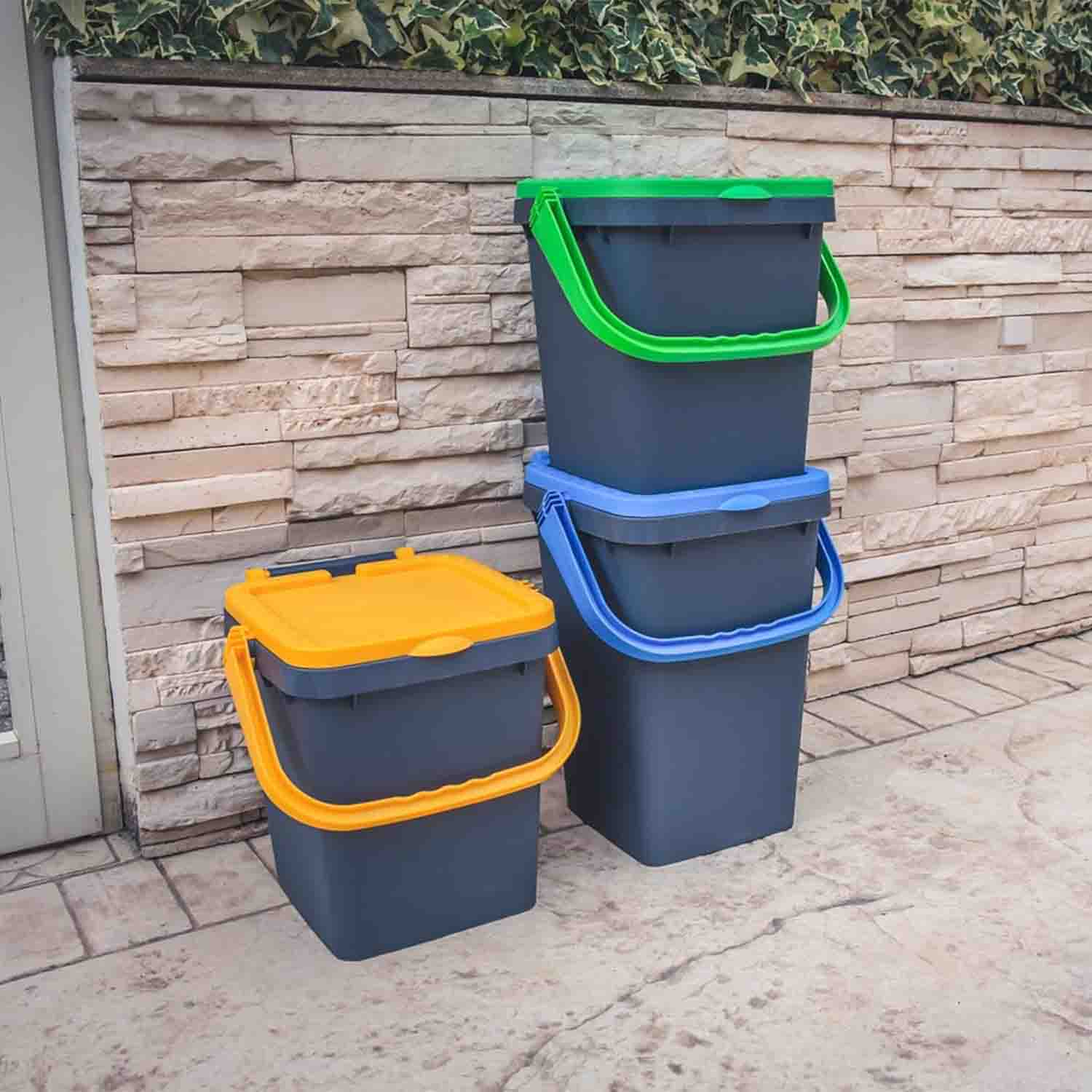 Set 3 pattumiere e bidoni 20L impilabili raccolta differenziata foto 6