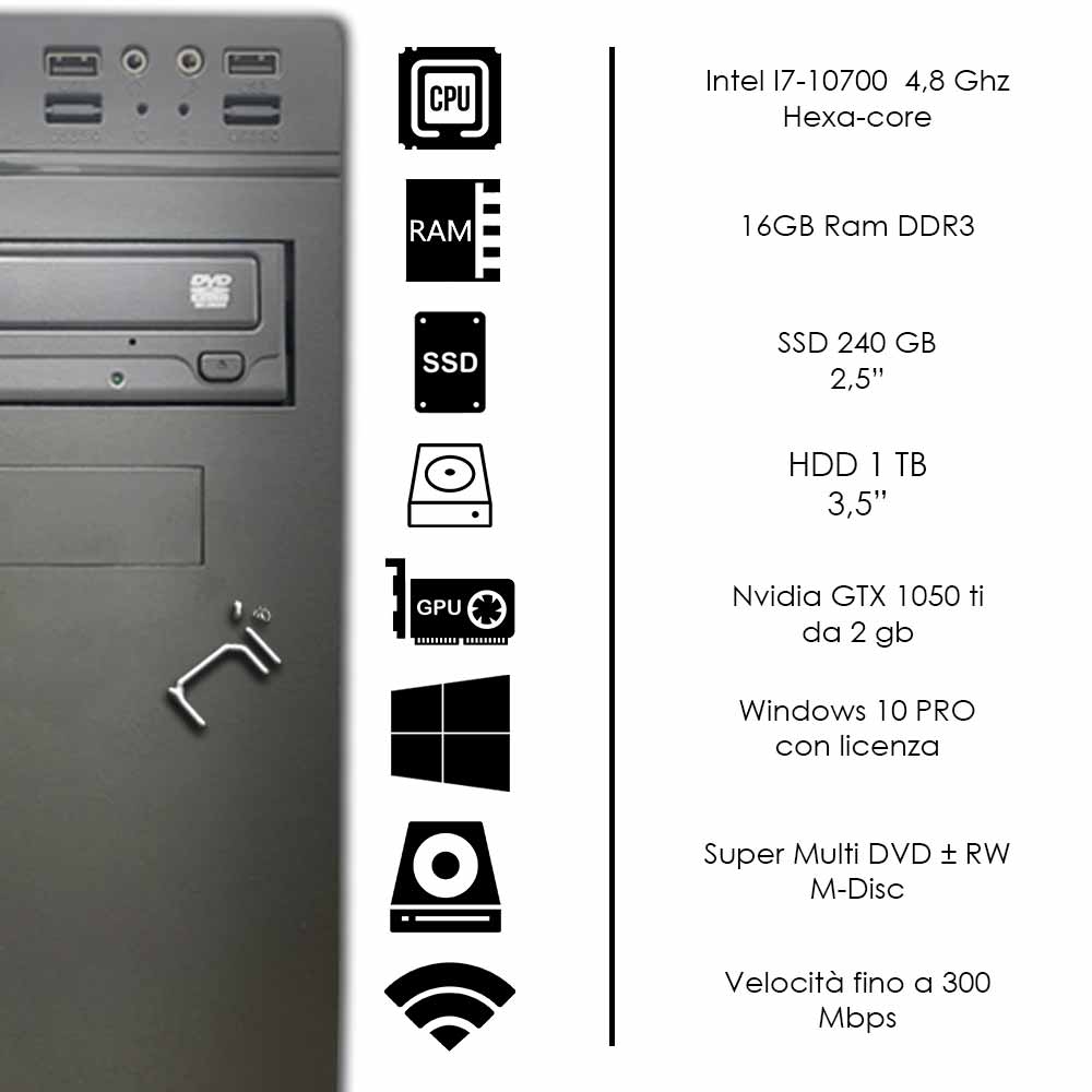 Pc gaming desktop intel I7 10700 ram 16GB hdd 1tb ssd 240gb nvidia gtx 1050 4gb foto 3
