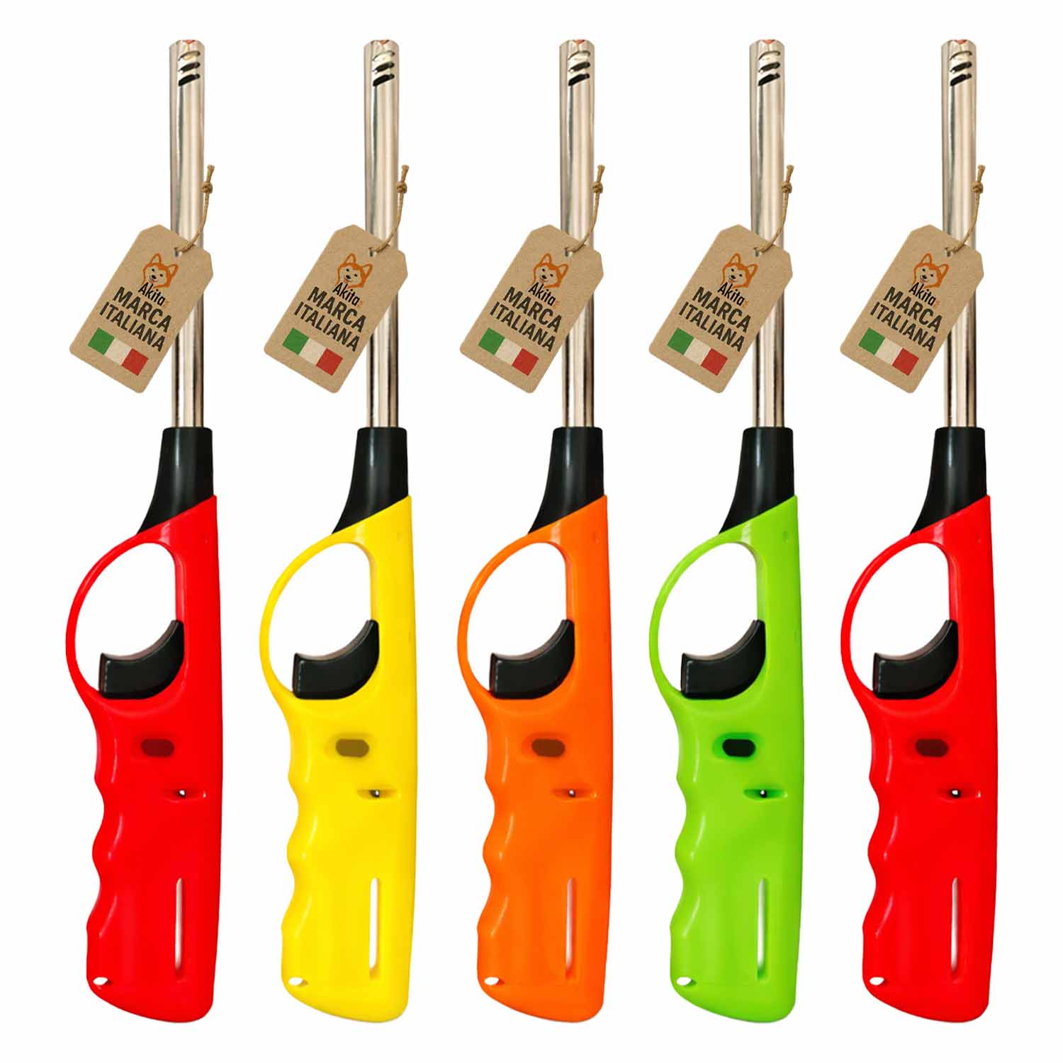 Set 5 accendini accendigas ricaricabili con beccuccio lungo