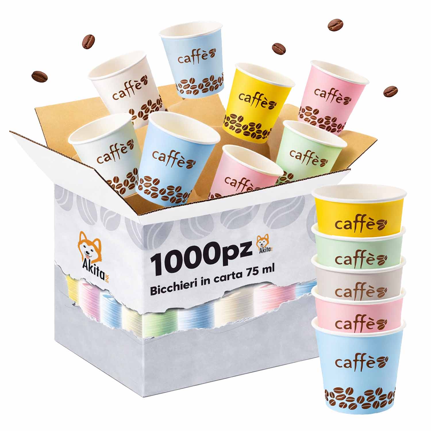 1000 bicchieri carta caffe' 75 ml monouso colori pastello