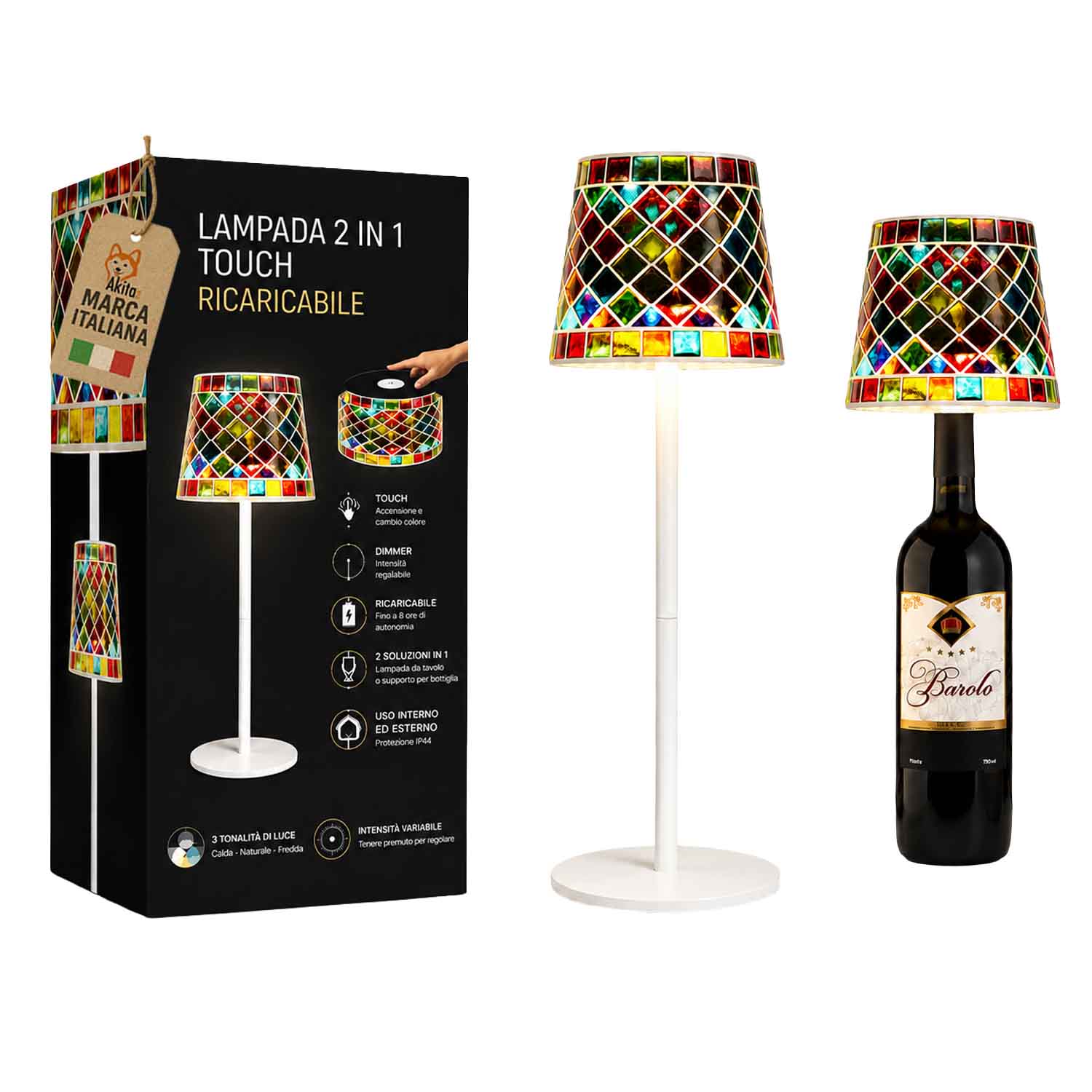 Akitaink lampada da tavolo led mosaico casablanca ricaricabile