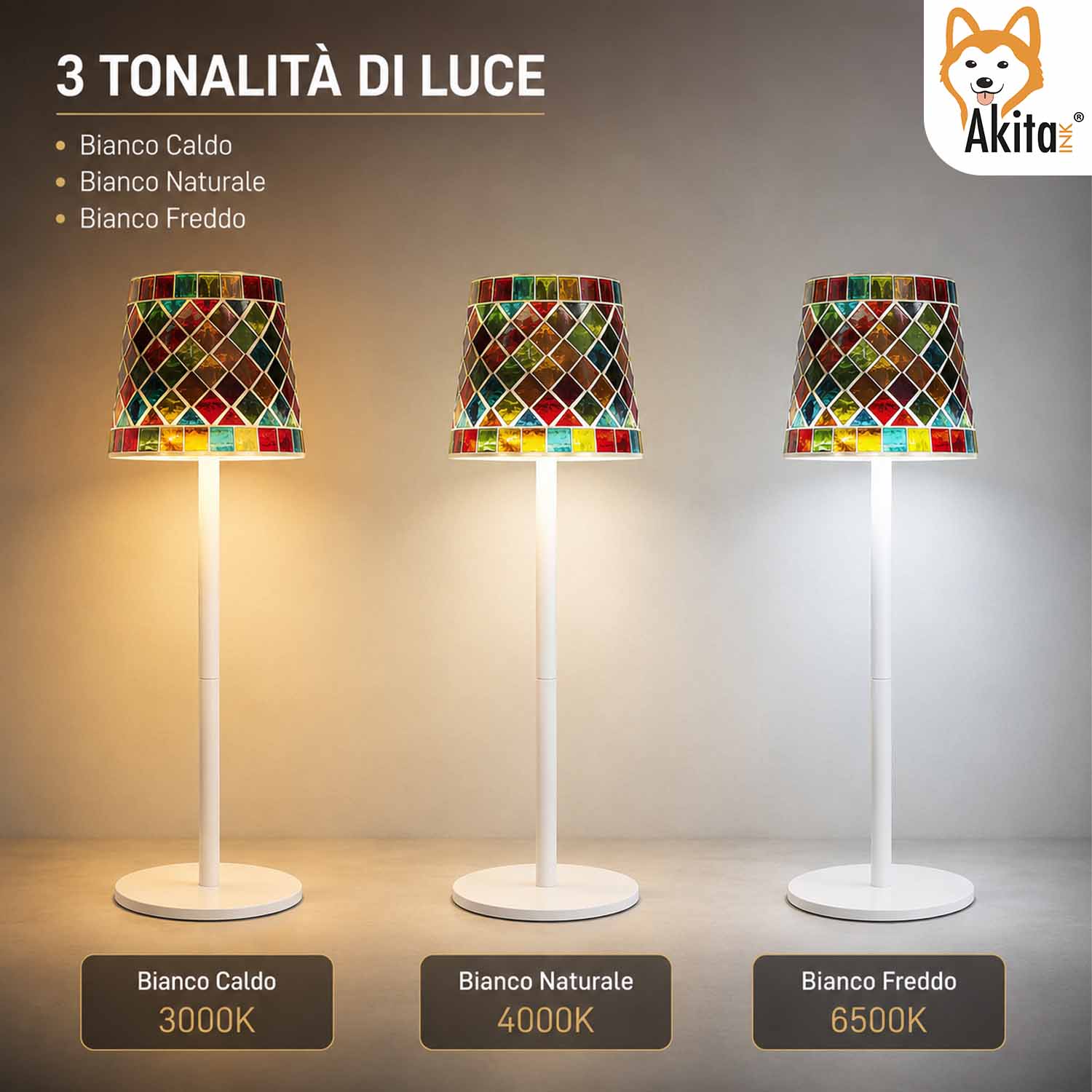 Akitaink Lampada da Tavolo LED Mosaico Casablanca Ricaricabile foto 3