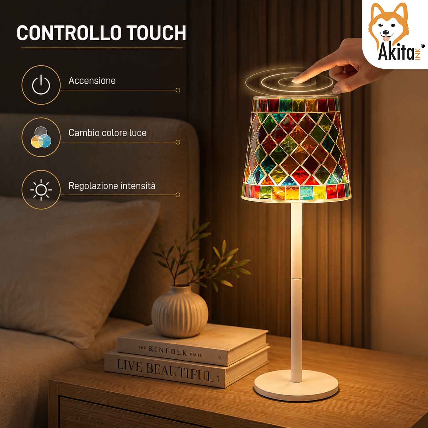 Akitaink Lampada da Tavolo LED Mosaico Casablanca Ricaricabile foto 5