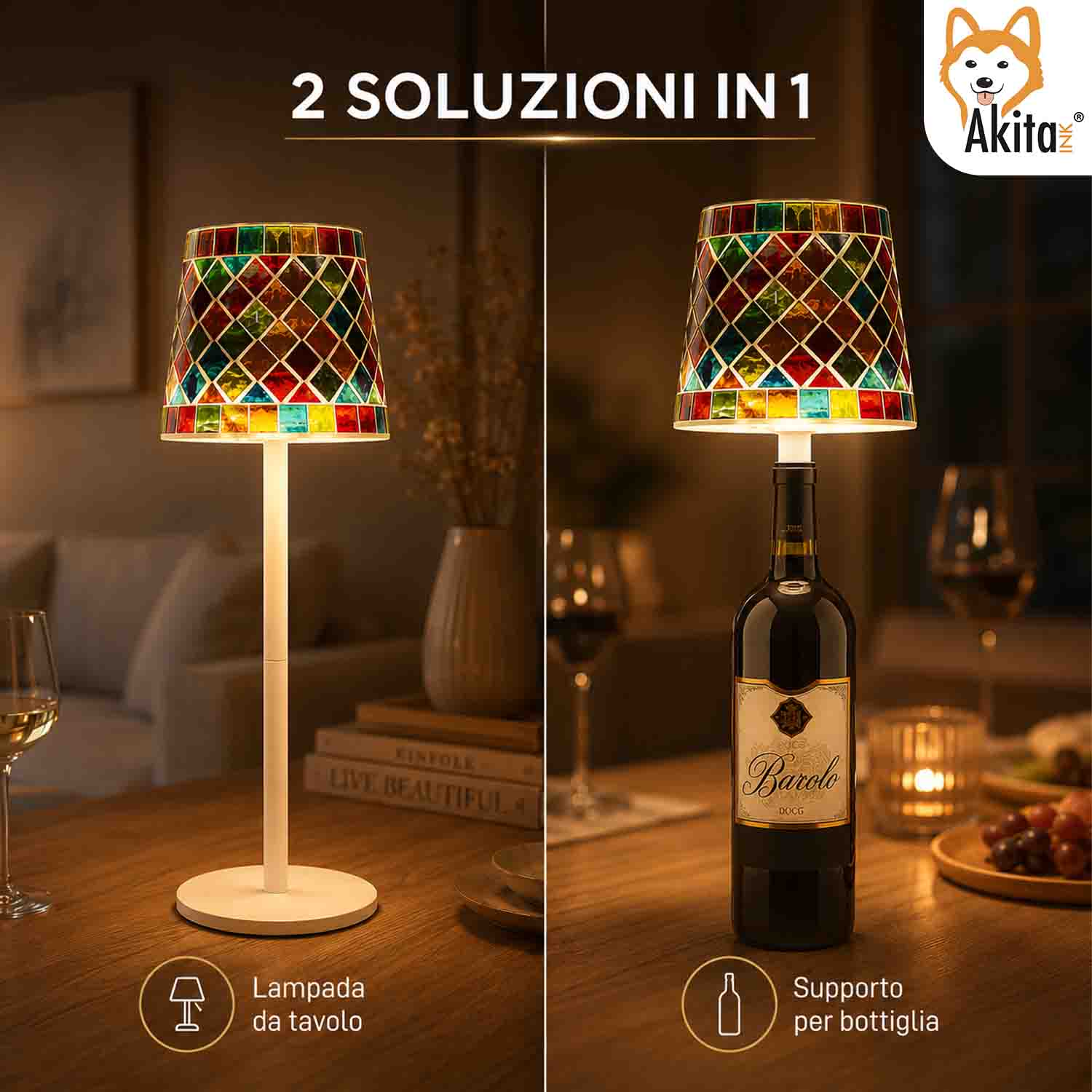 Akitaink Lampada da Tavolo LED Mosaico Casablanca Ricaricabile foto 4