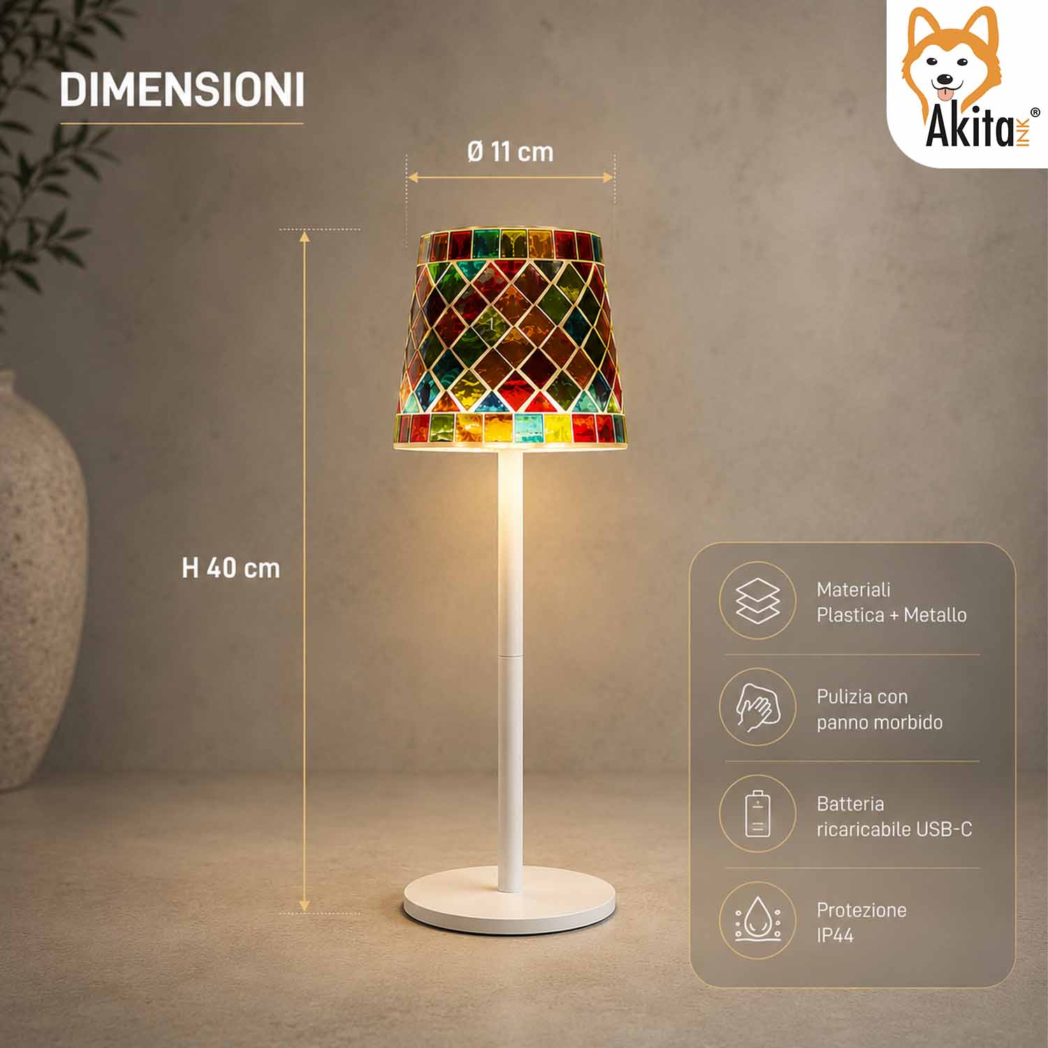 Akitaink Lampada da Tavolo LED Mosaico Casablanca Ricaricabile foto 6