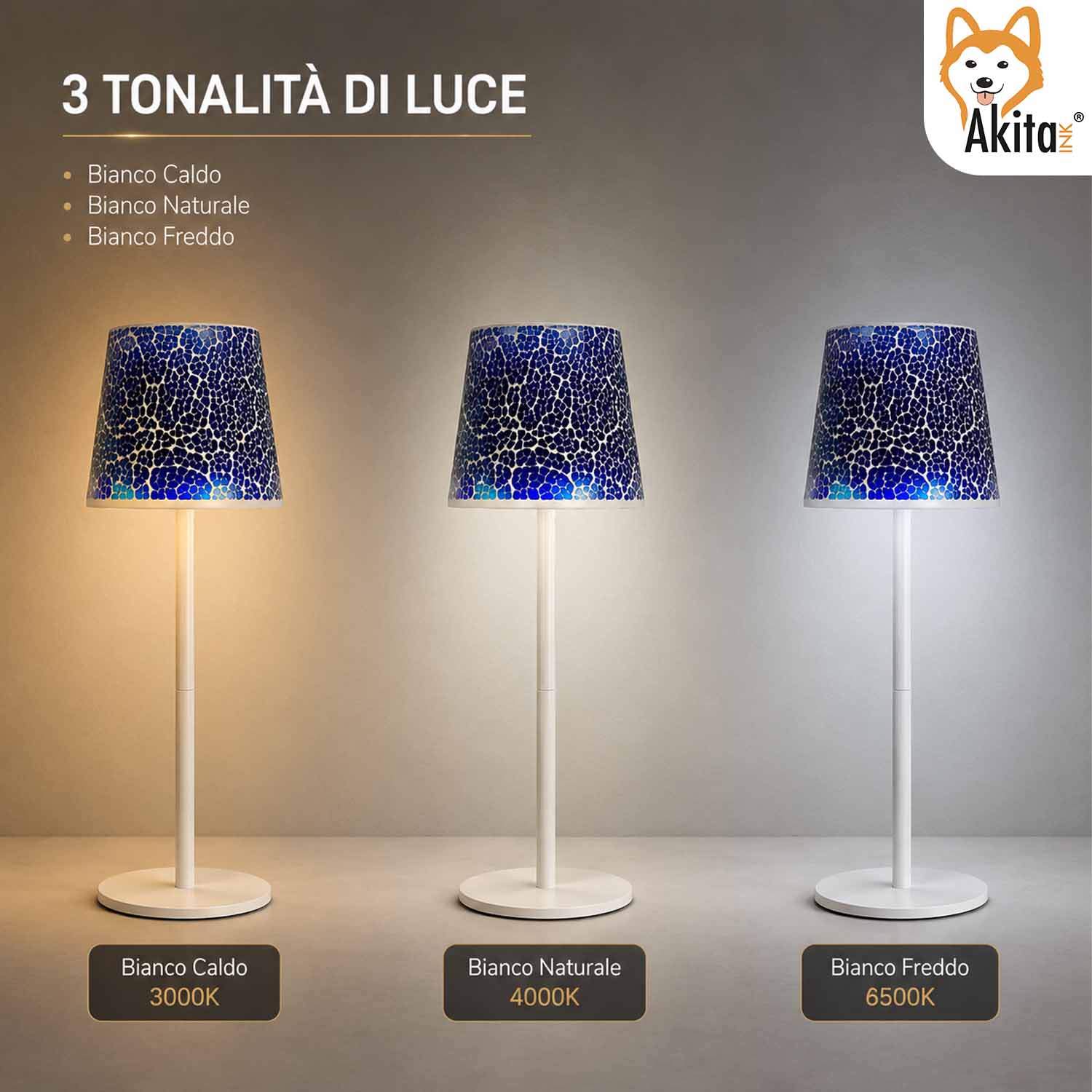 Akitaink Lampada da Tavolo LED Mosaico Cracked Blu Ricaricabile foto 3