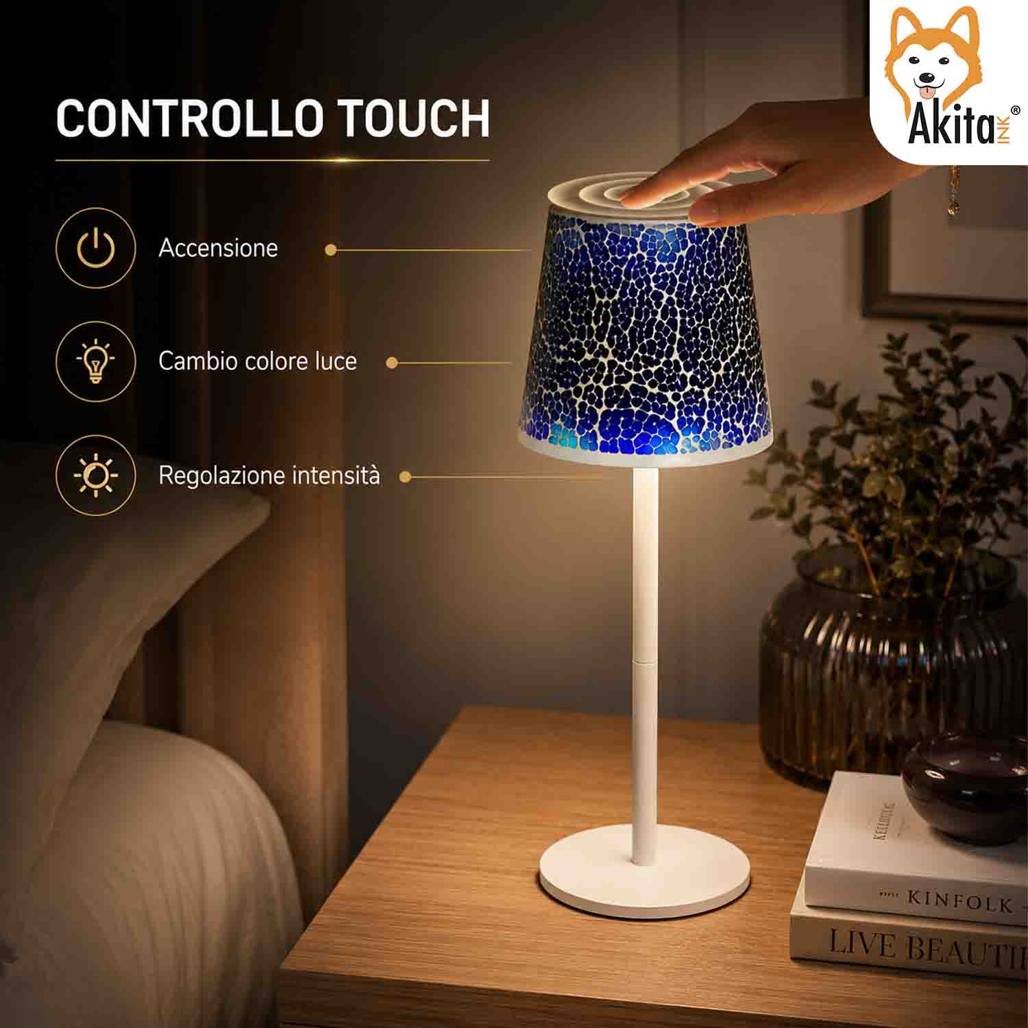 Akitaink Lampada da Tavolo LED Mosaico Cracked Blu Ricaricabile foto 5