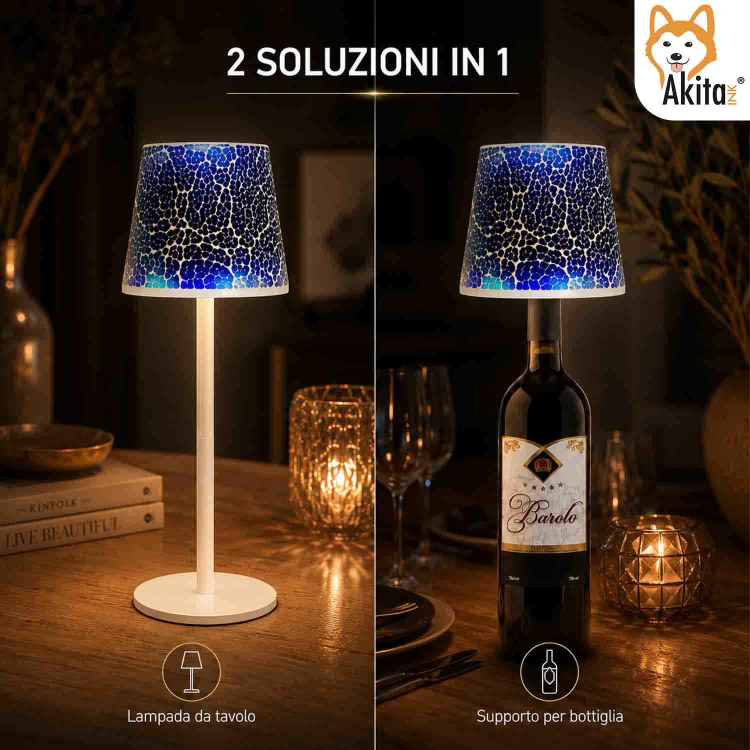Akitaink Lampada da Tavolo LED Mosaico Cracked Blu Ricaricabile foto 4