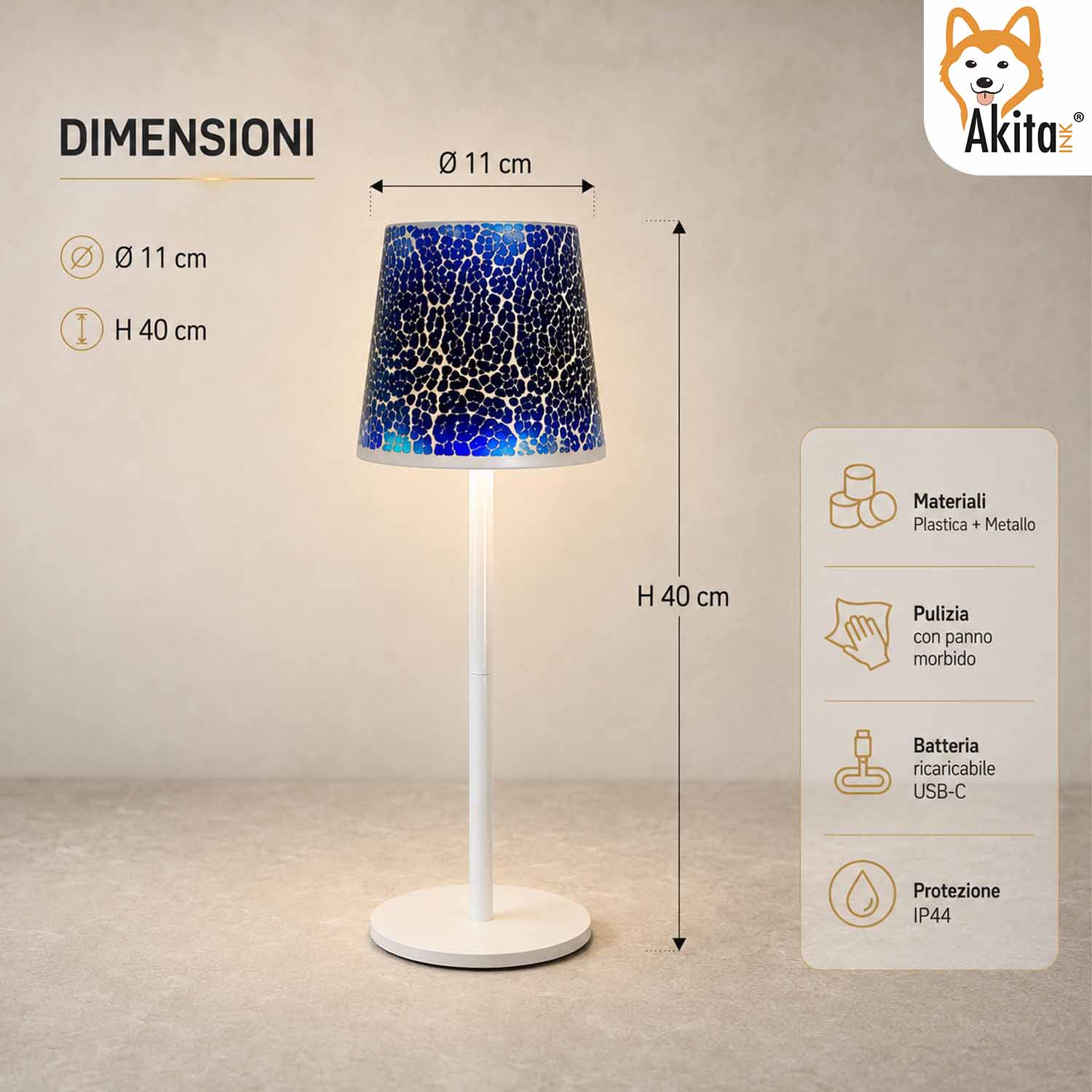 Akitaink Lampada da Tavolo LED Mosaico Cracked Blu Ricaricabile foto 6