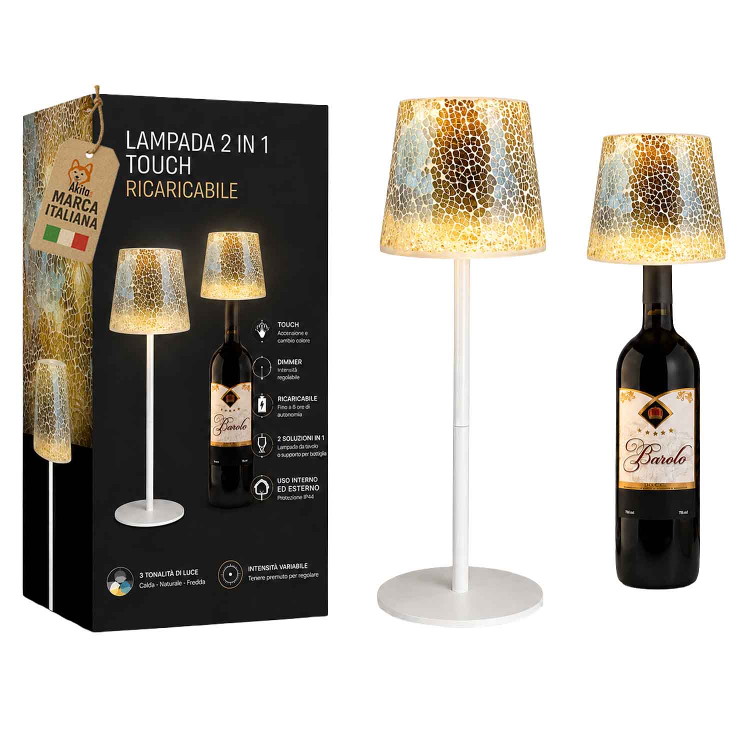 Akitaink Lampada da Tavolo LED Mosaico Cracked Gold Ricaricabile foto 2