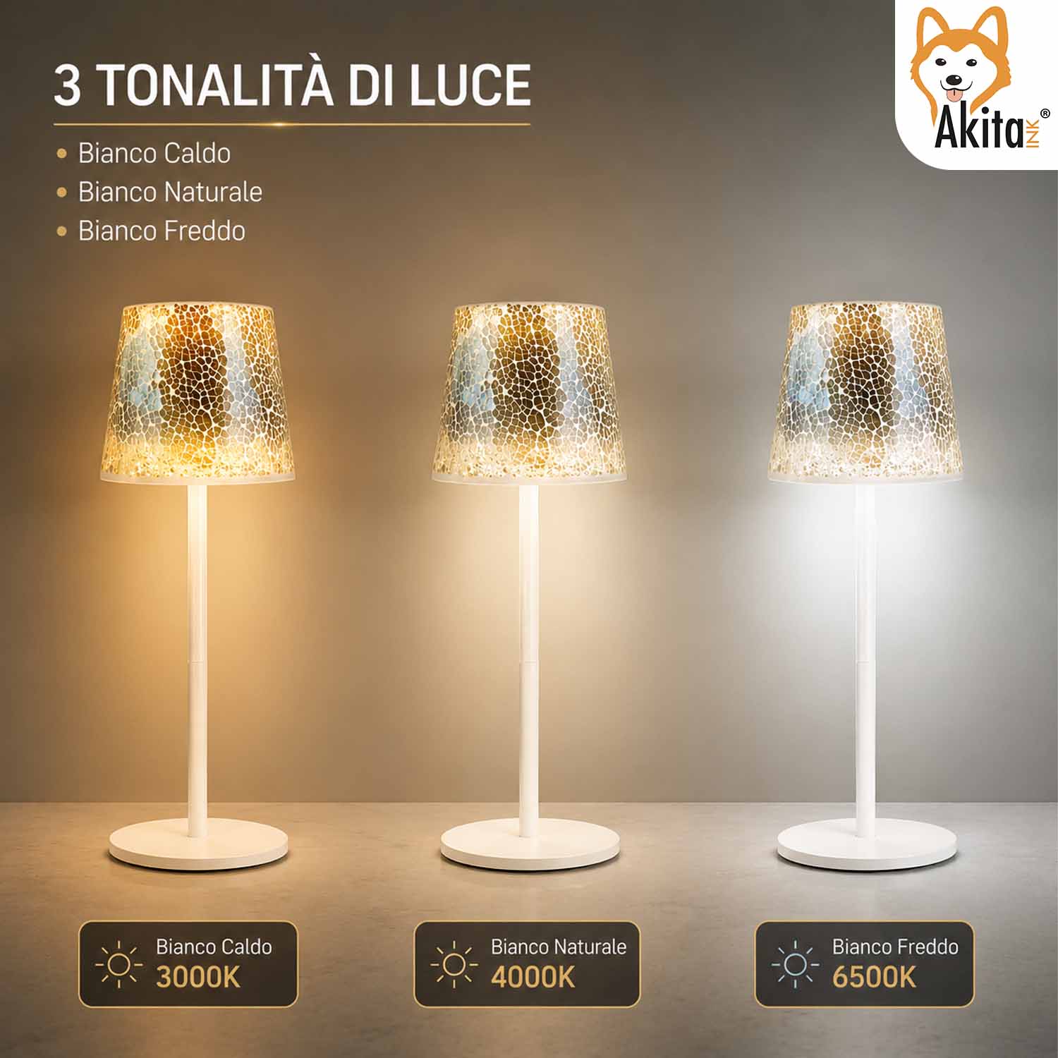 Akitaink Lampada da Tavolo LED Mosaico Cracked Gold Ricaricabile foto 3