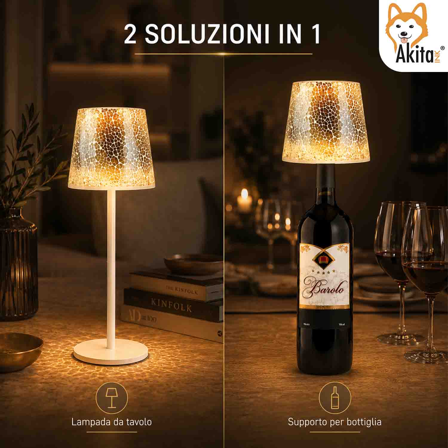 Akitaink Lampada da Tavolo LED Mosaico Cracked Gold Ricaricabile foto 5