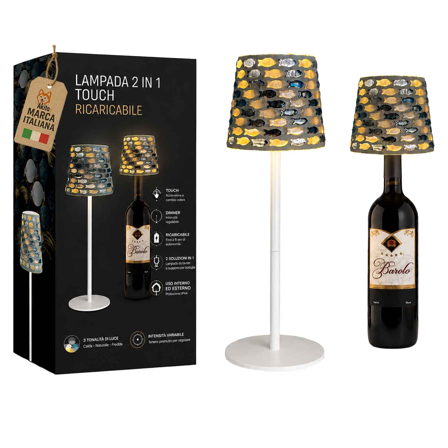 Akitaink lampada da tavolo led mosaico fish ricaricabile 