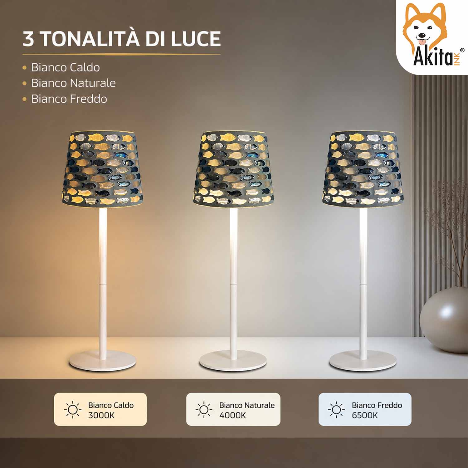 Akitaink Lampada da Tavolo LED Mosaico Fish Ricaricabile  foto 4