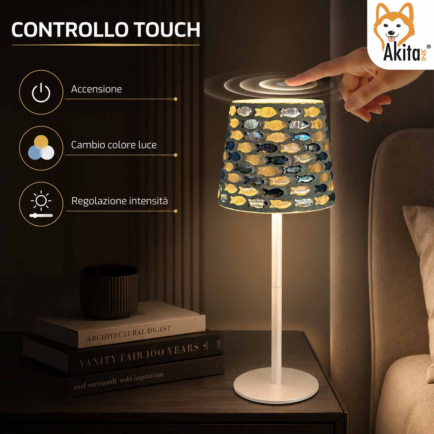 Akitaink Lampada da Tavolo LED Mosaico Fish Ricaricabile  foto 5
