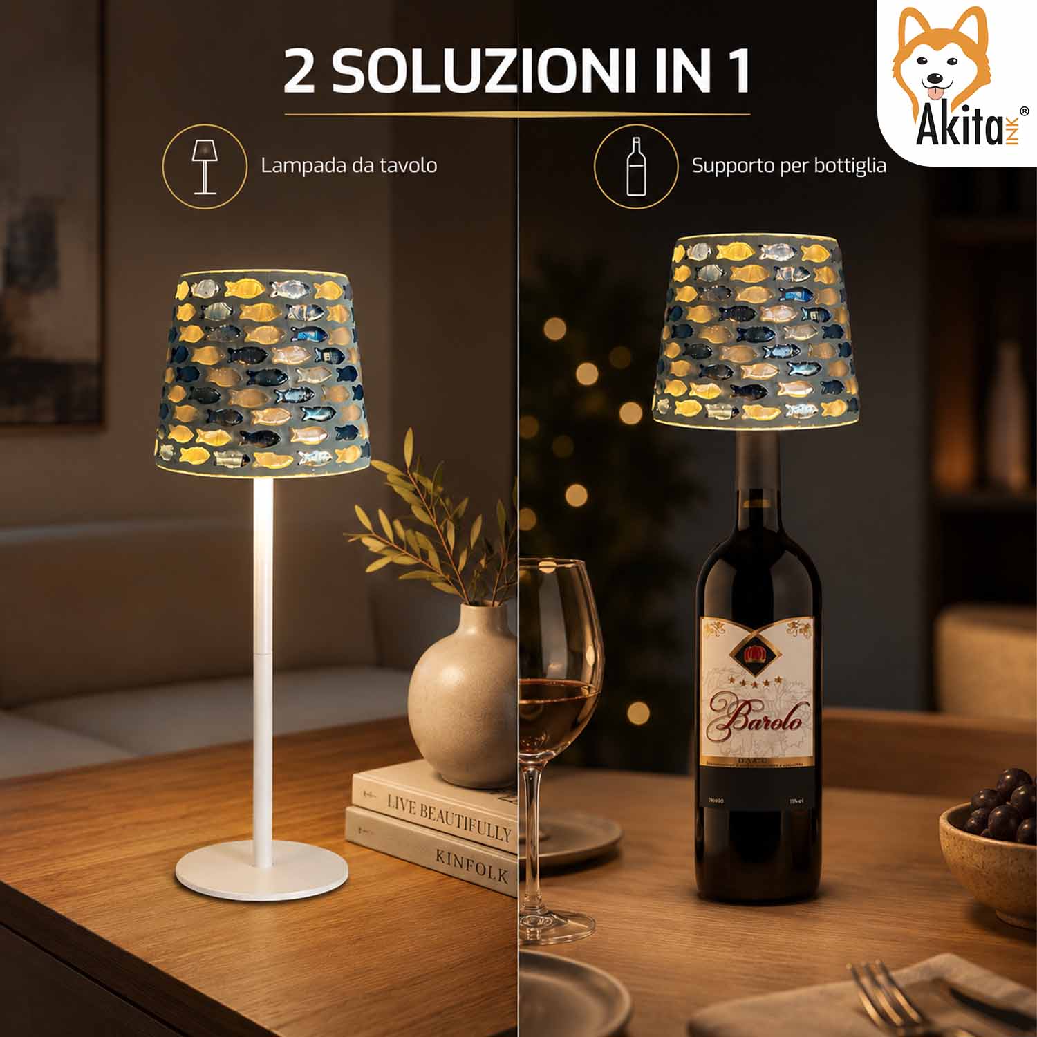 Akitaink Lampada da Tavolo LED Mosaico Fish Ricaricabile  foto 6