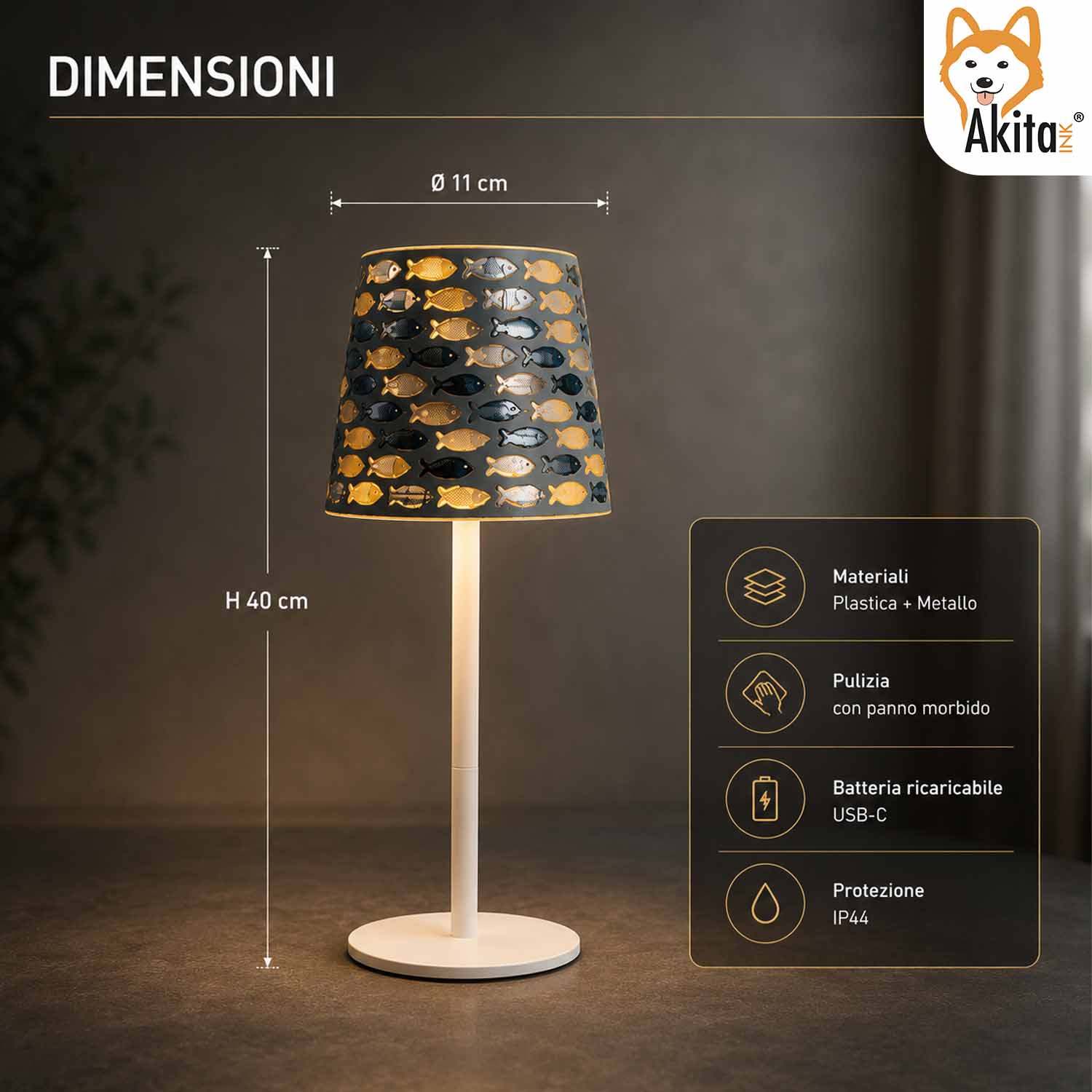 Akitaink Lampada da Tavolo LED Mosaico Fish Ricaricabile  foto 3