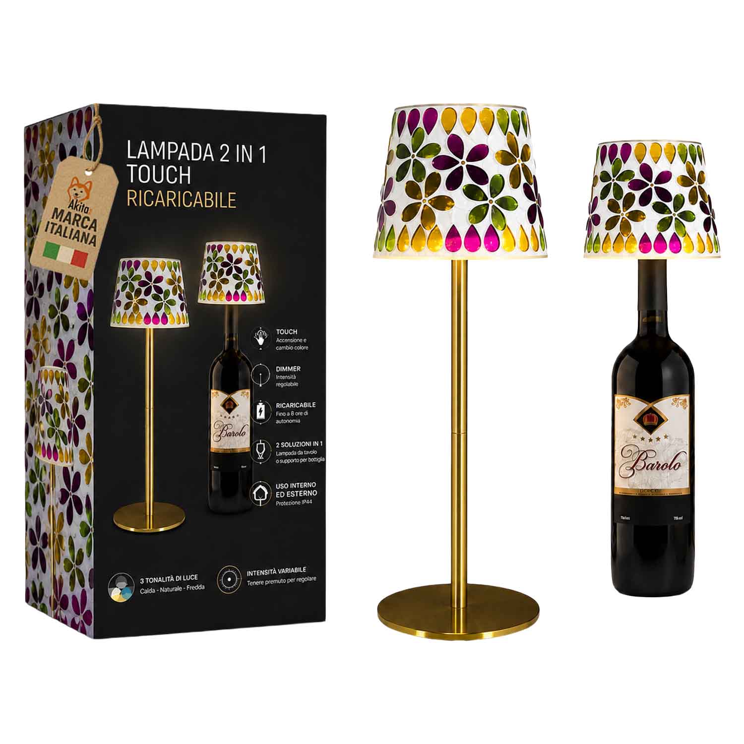 Akitaink lampada da tavolo led mosaico flowers ricaricabile