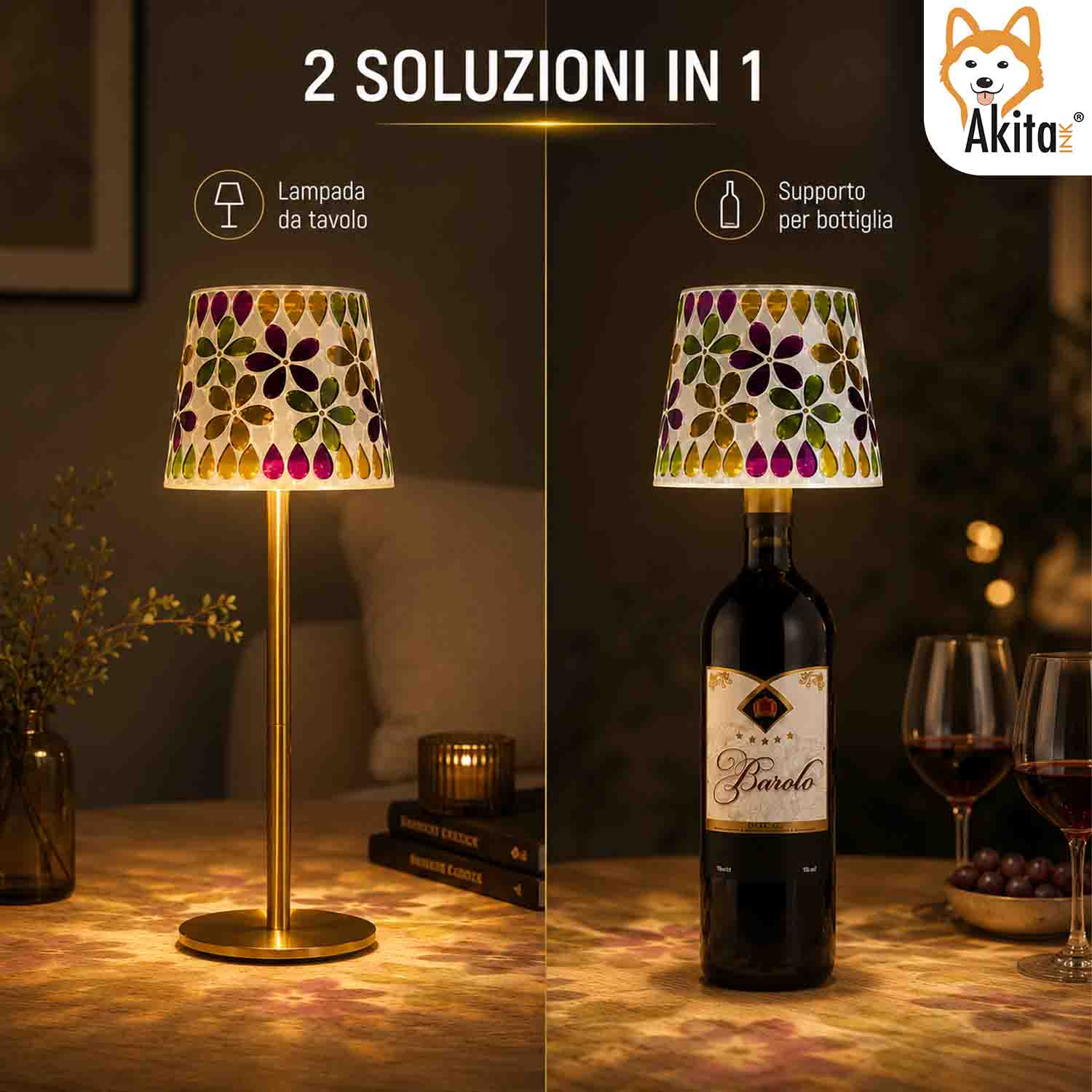 Akitaink Lampada da Tavolo LED Mosaico Flowers Ricaricabile foto 5