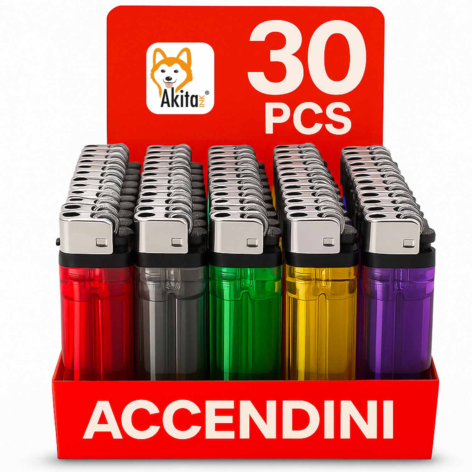Set 30 accendini gas plastica colorati a pietrina