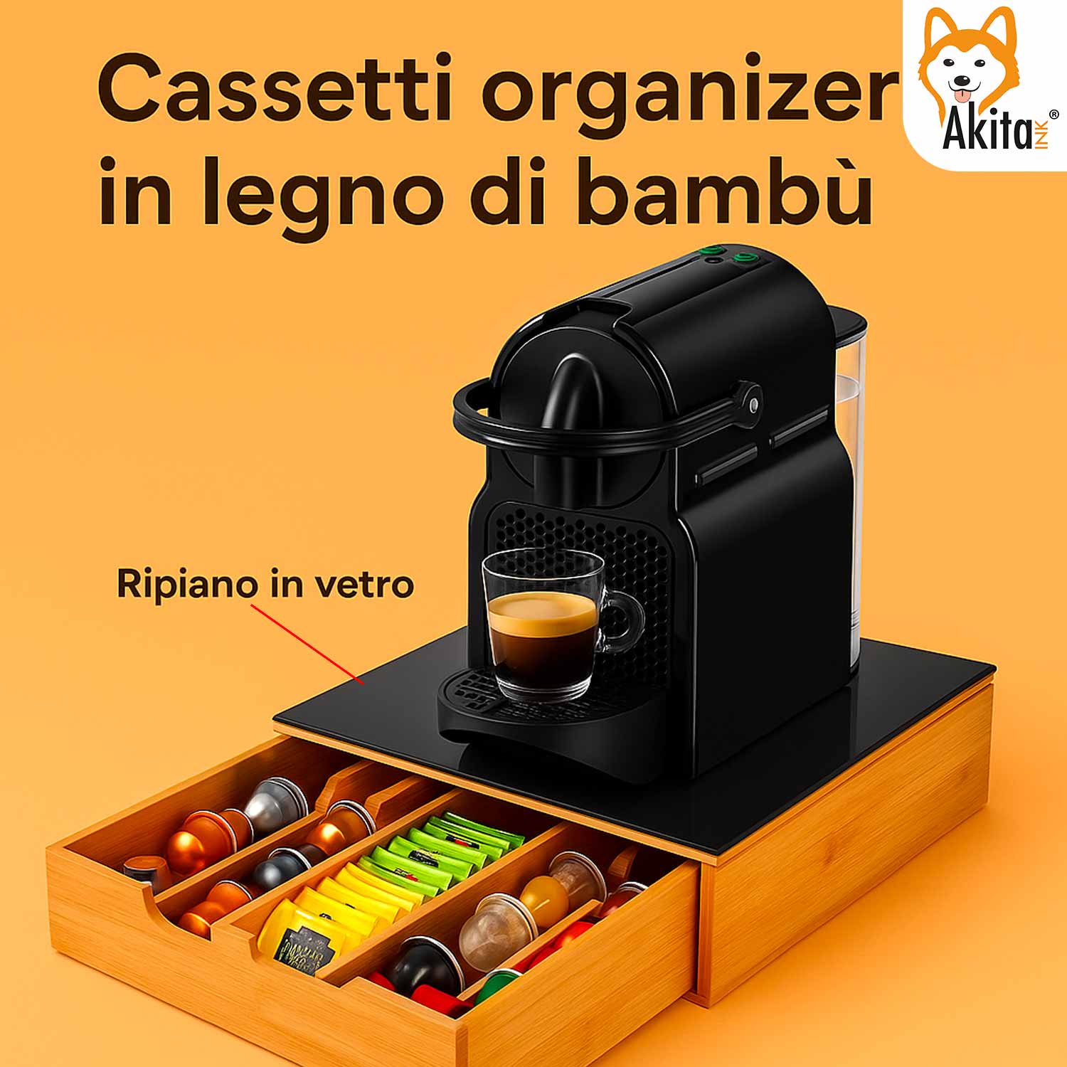 Porta Cialde e capsule Bambu' 30x30 - Cassetto con Vetro foto 5