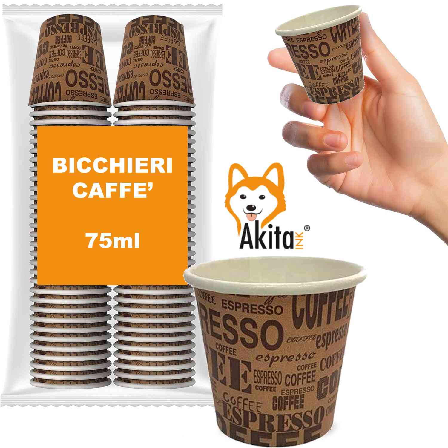 300 Bicchierini Caffè 75ml Carta Biodegradabile Avana foto 6