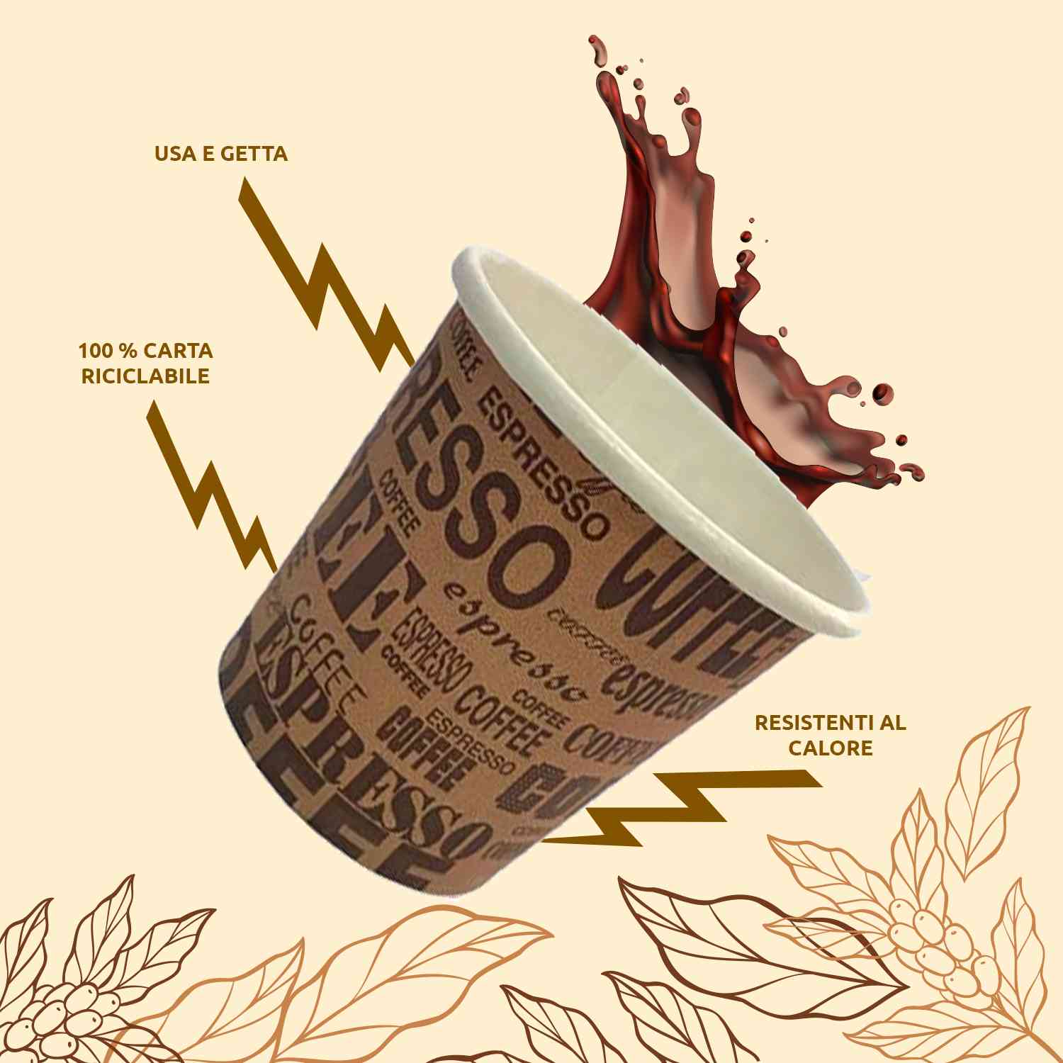 300 Bicchierini Caffè 75ml Carta Biodegradabile Avana foto 3