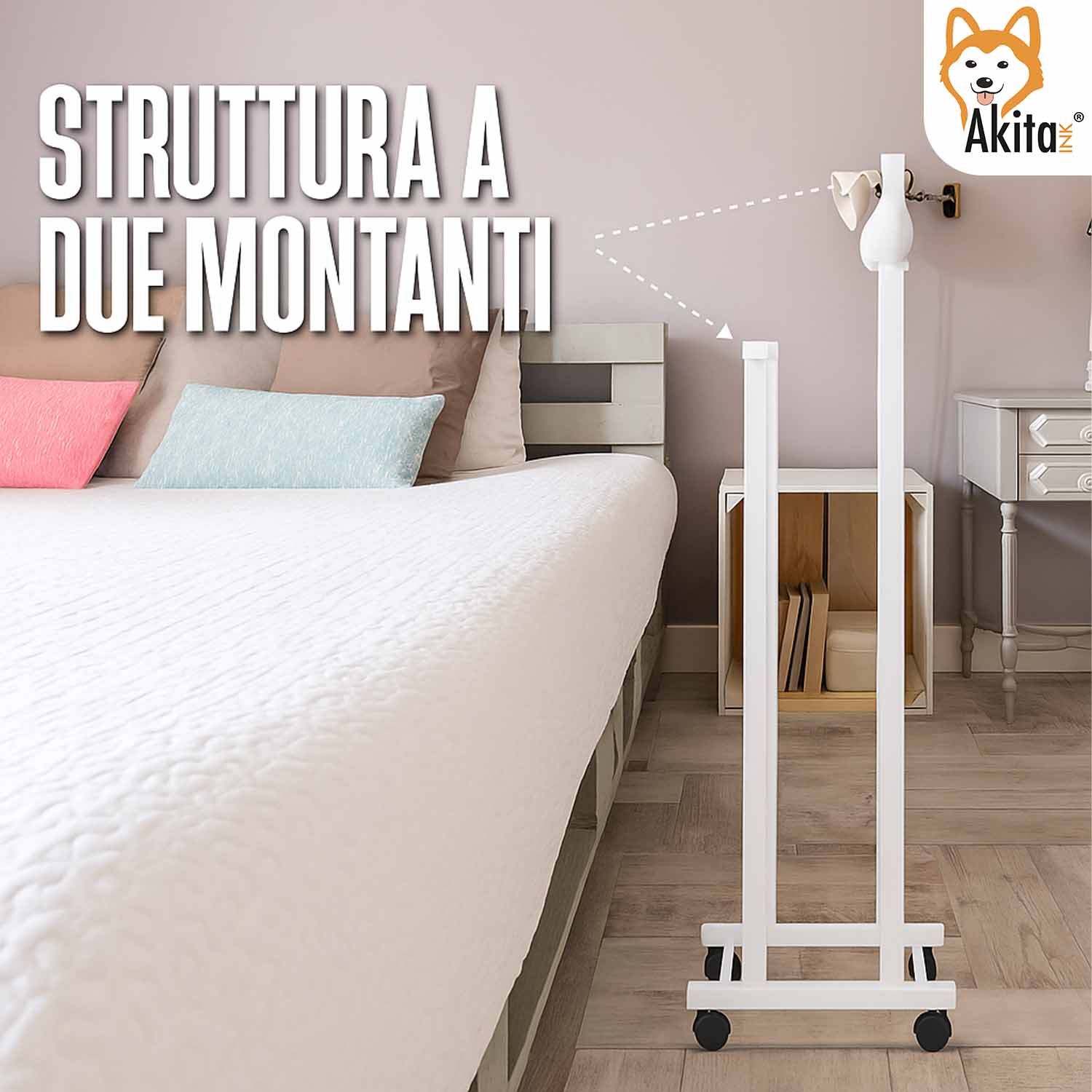 Indossatore Servo Muto Legno Bianco con Ruote | Akitaink foto 4