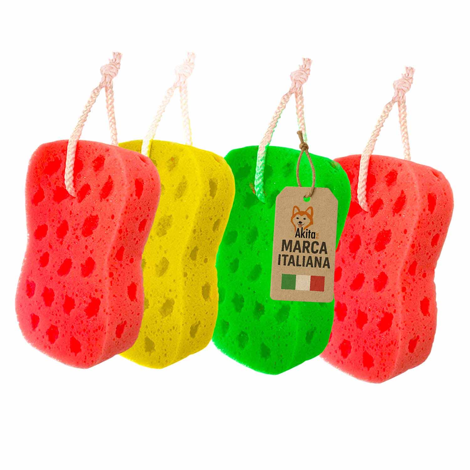 Kit 4 Spugne Doccia Colorate con Fori e Cordino foto 2