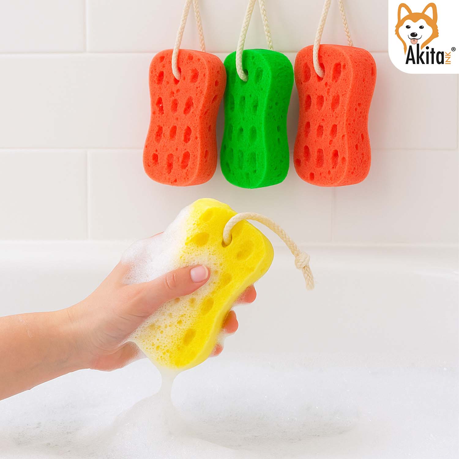 Kit 4 Spugne Doccia Colorate con Fori e Cordino foto 5