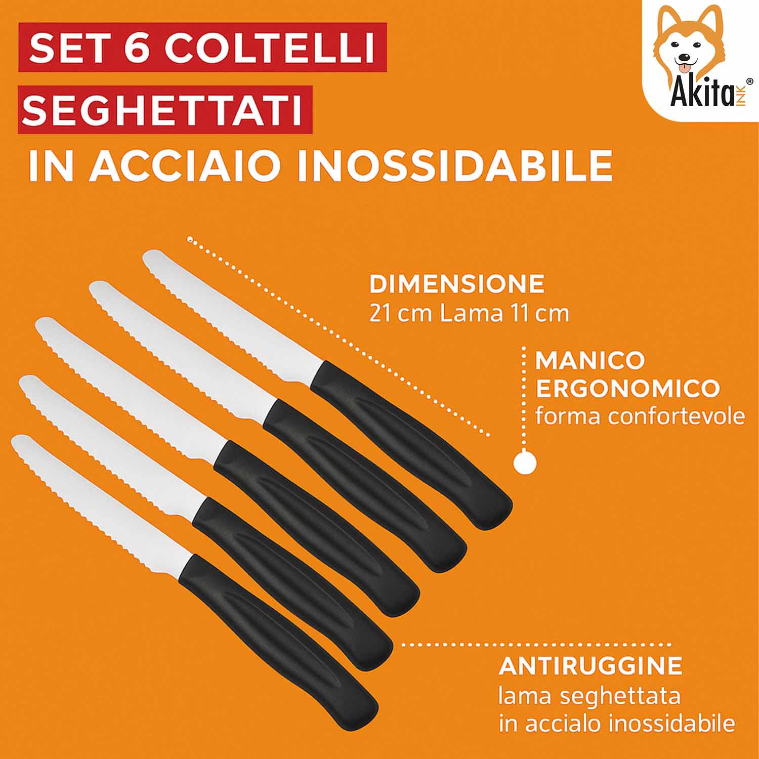 Set 6 Coltelli da Tavola con Lama Dentata foto 4