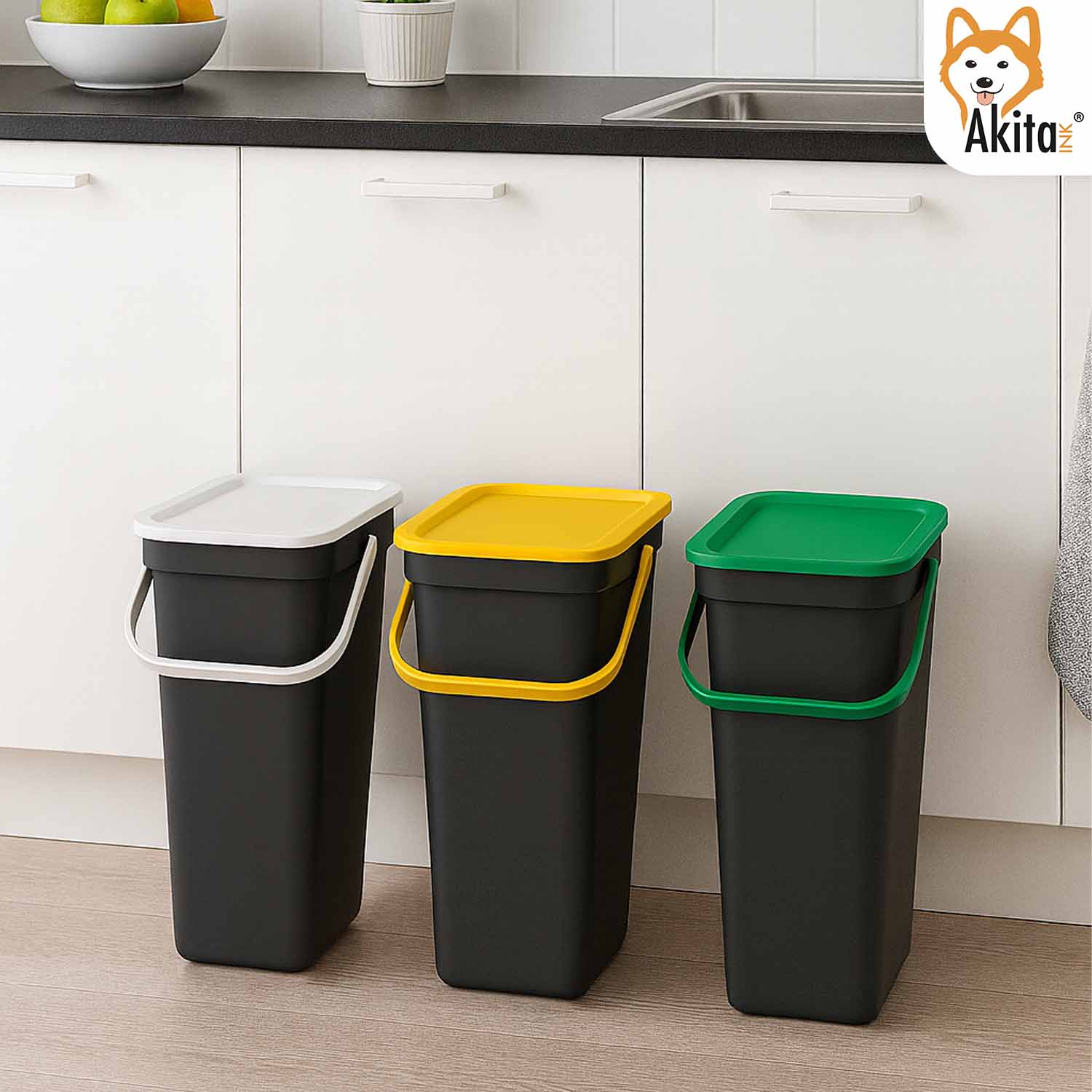 Tris Pattumiere Moda 25L con Manico Blocca-Apertura foto 3