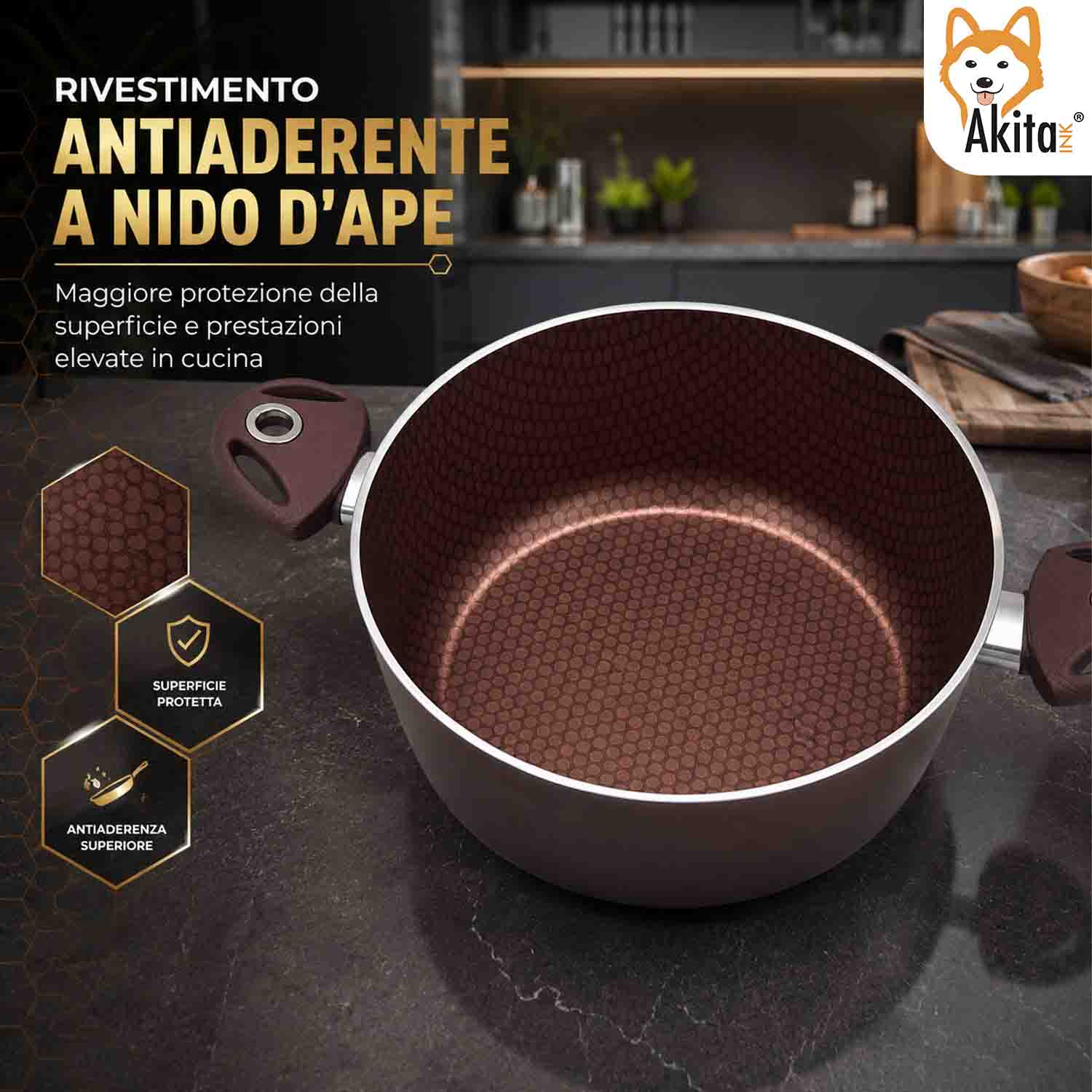 Casseruola 24 cm Induzione 2 Manici Antiaderente foto 3