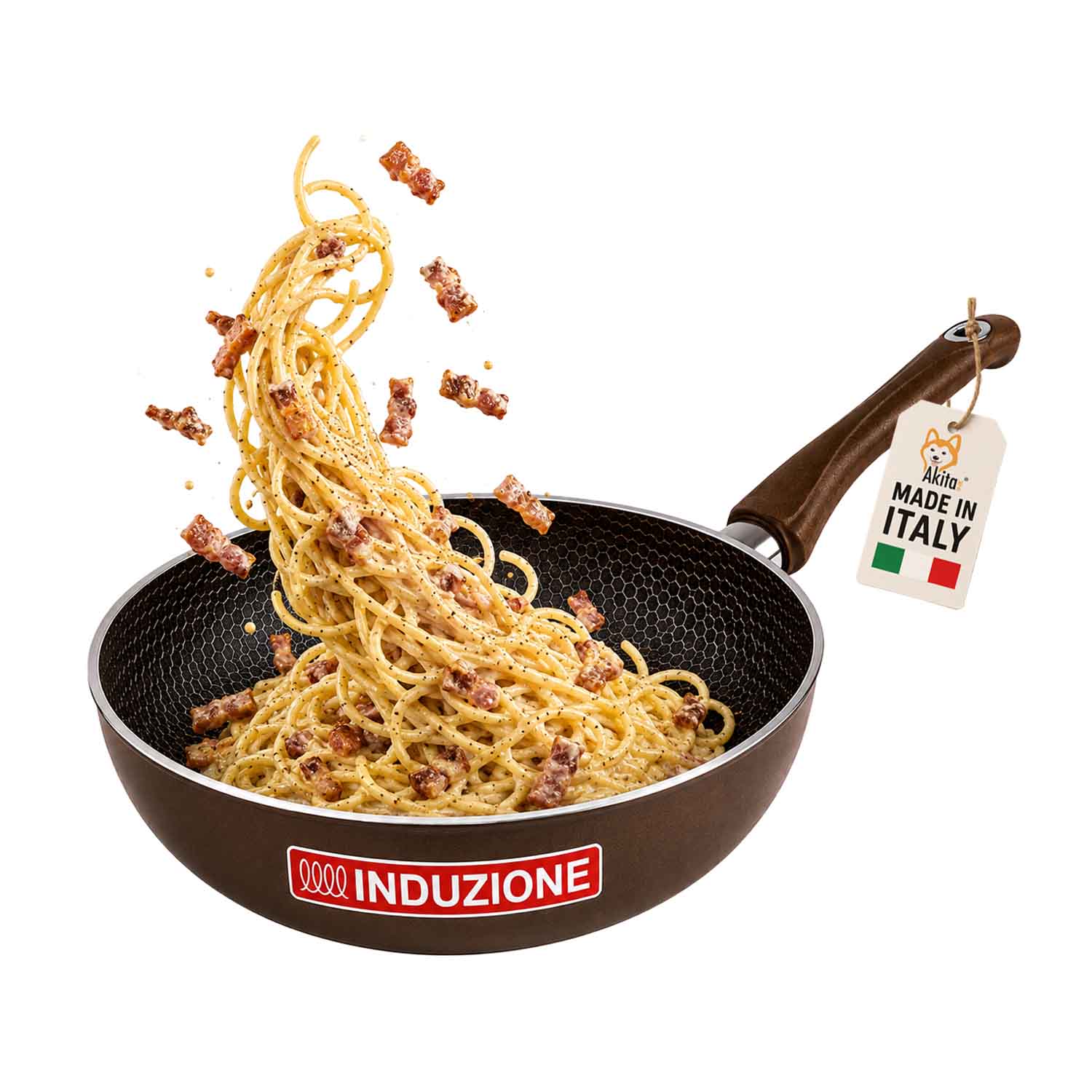 Wok Saltapasta 24 cm Antiaderente Induzione Marrone foto 2