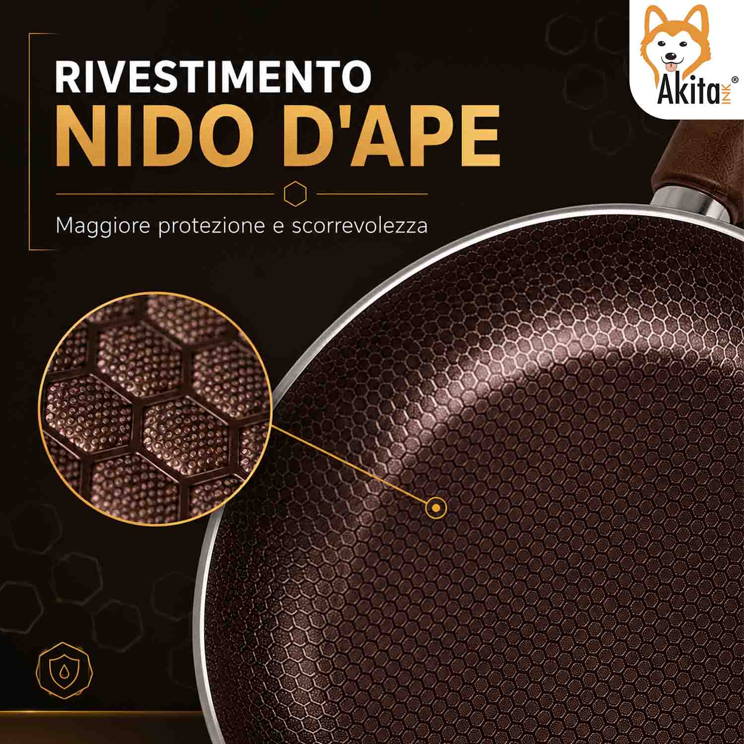 Wok Saltapasta 24 cm Antiaderente Induzione Marrone foto 4