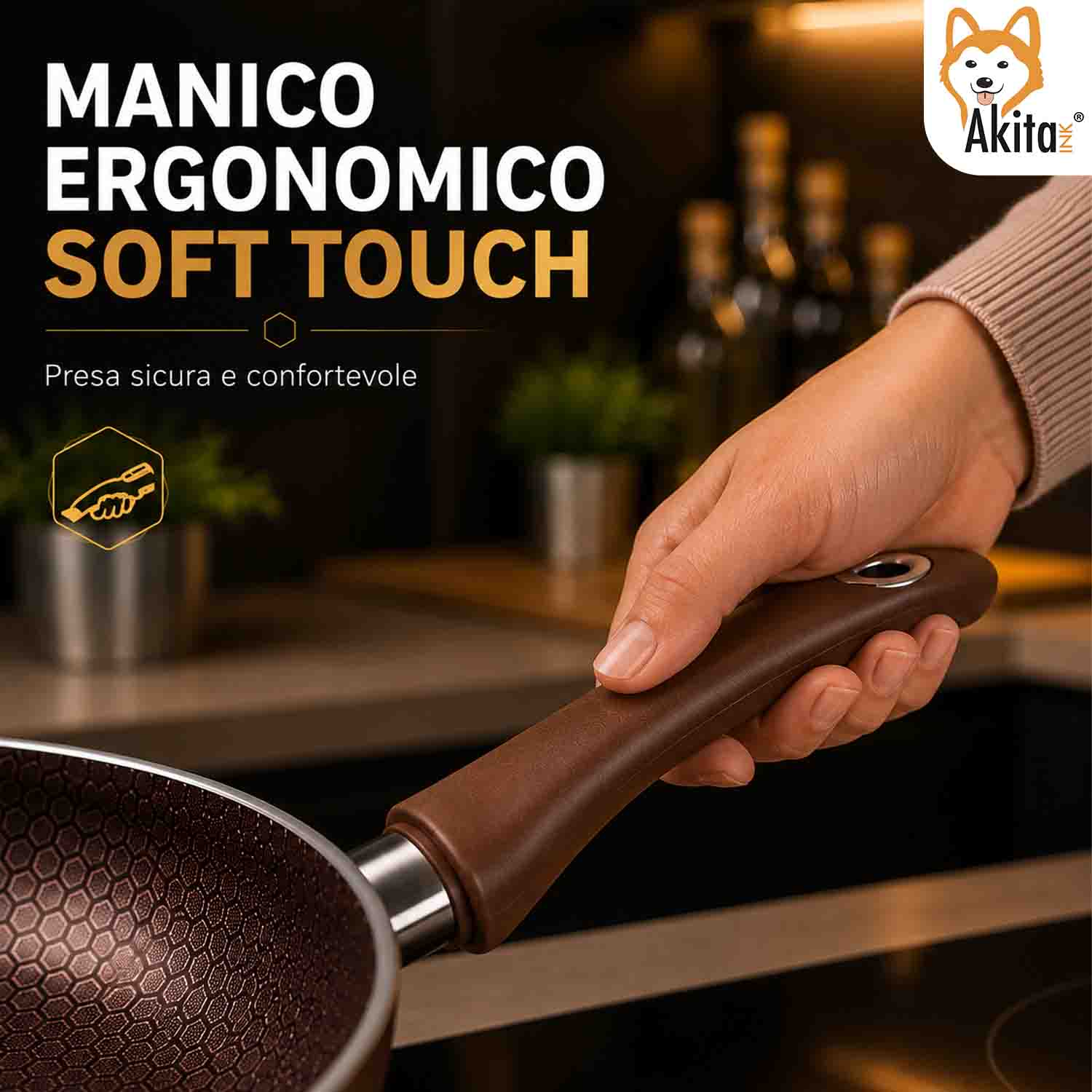 Wok Saltapasta 24 cm Antiaderente Induzione Marrone foto 5