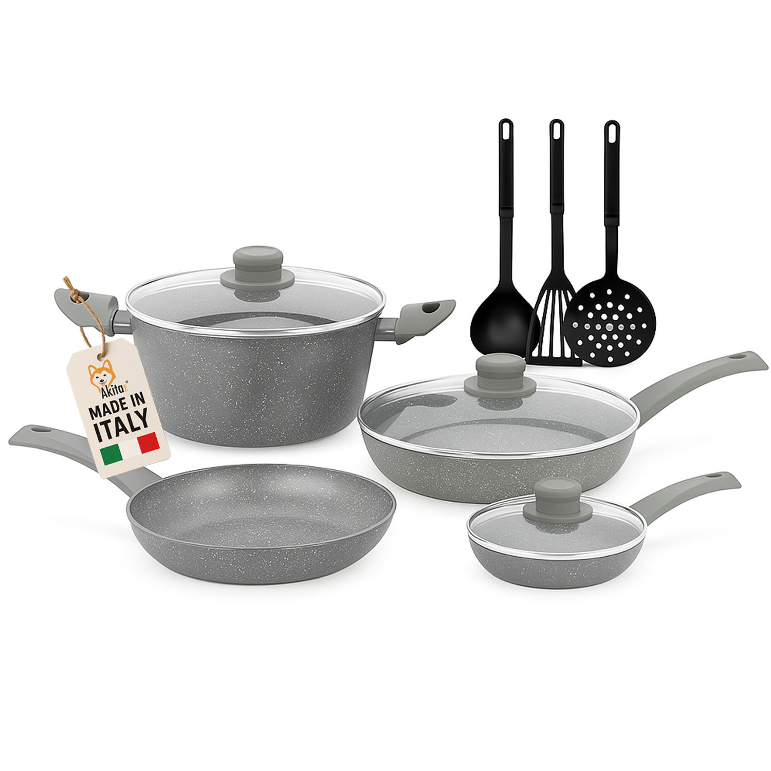 Akitaink durapietra batteria pentole 10 pz induzione completa