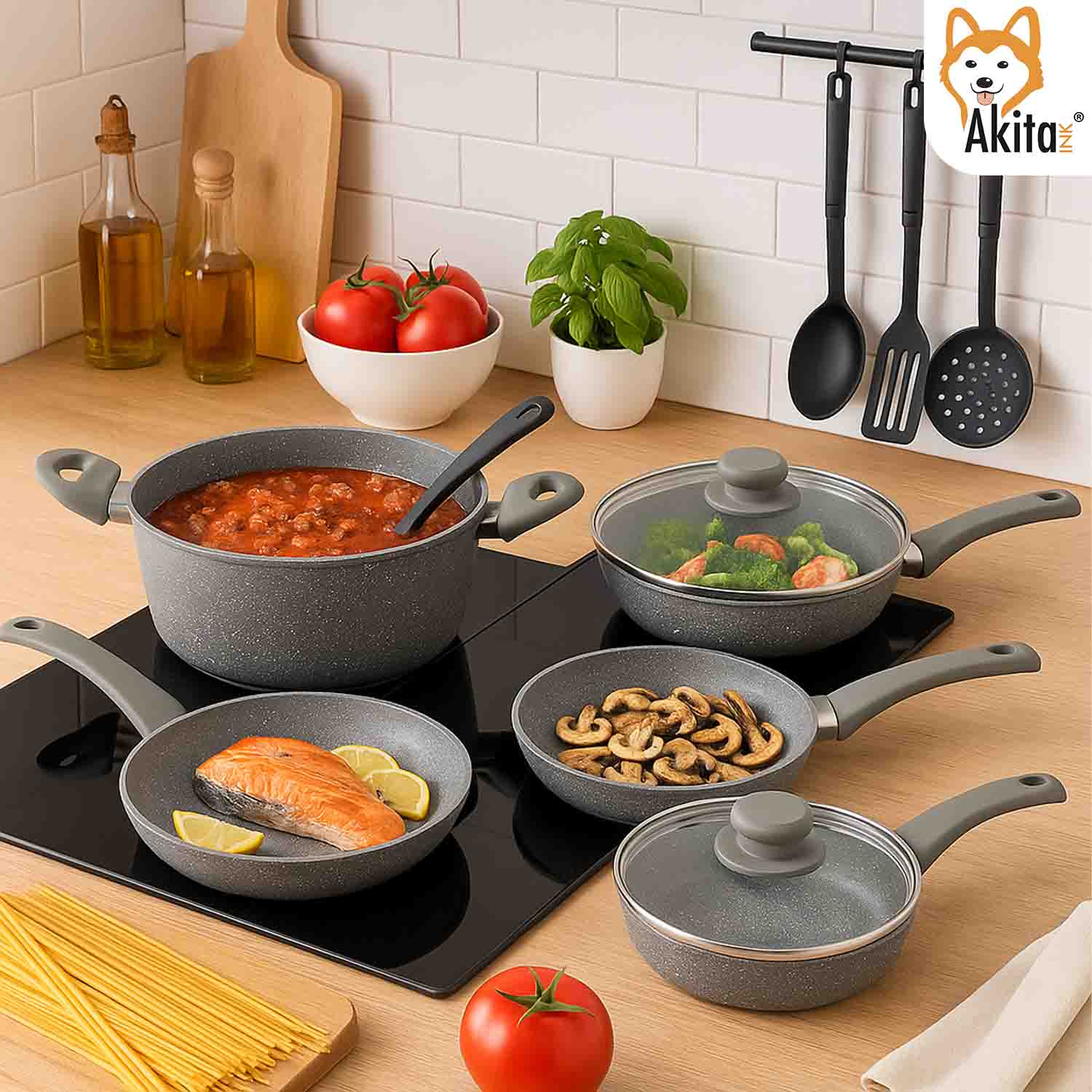 AkitaInk DURAPIETRA Batteria Pentole 10 pz Induzione Completa foto 3