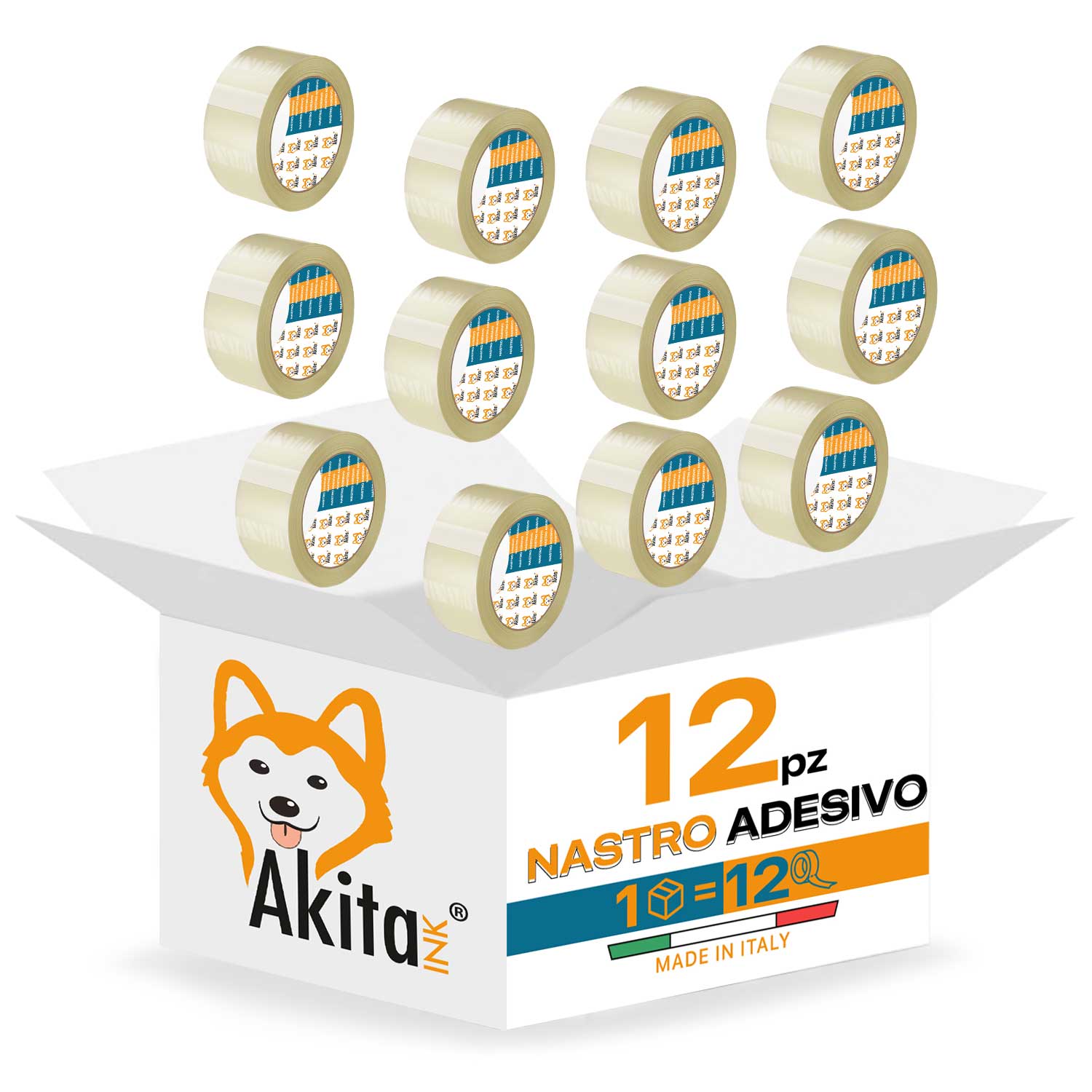 Akitaink nastro adesivo pacchi imballaggi trasparente 50x66 mt silenzioso 12 pcs